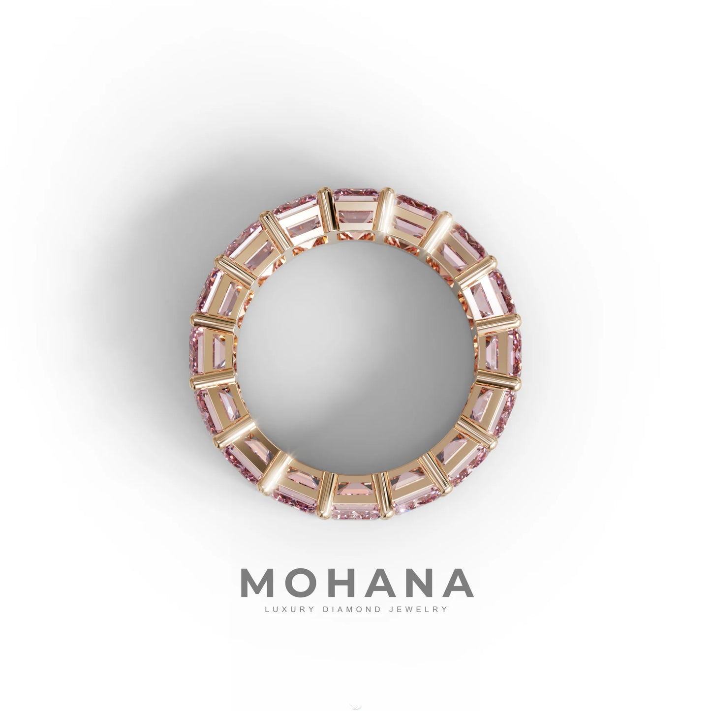 Lab‑Grown Pink Emerald‑Cut Diamond Band – Classic Full‑Eternity Style
