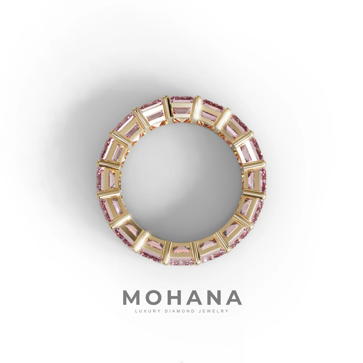 Lab‑Grown Pink Emerald‑Cut Diamond Band – Classic Full‑Eternity Style