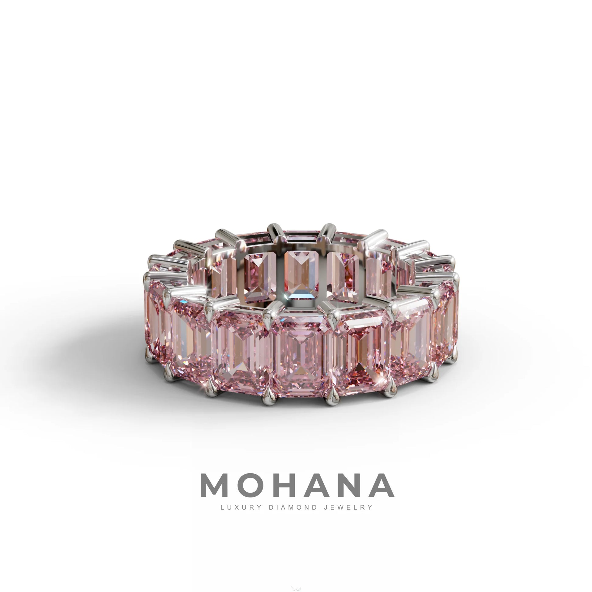 Lab‑Grown Pink Emerald‑Cut Diamond Band – Classic Full‑Eternity Style