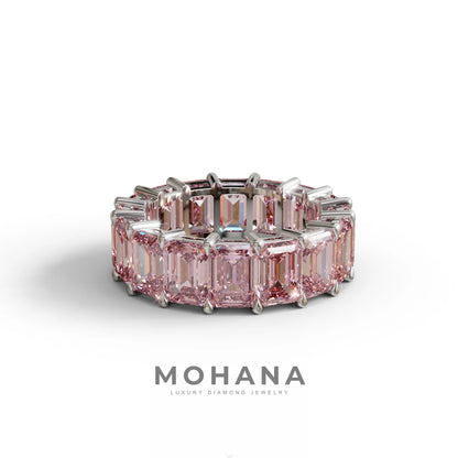 Lab‑Grown Pink Emerald‑Cut Diamond Band – Classic Full‑Eternity Style