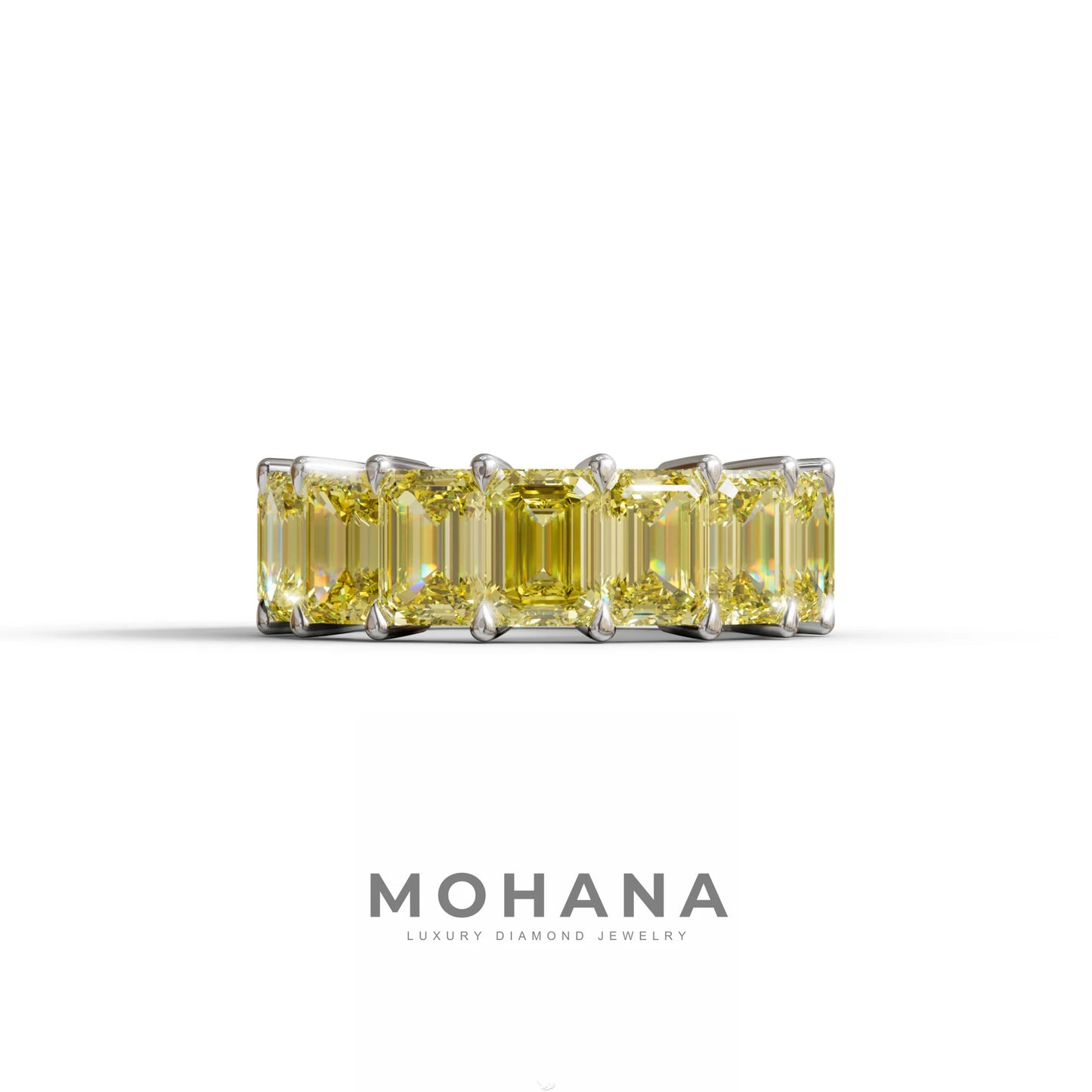 Lab‑Grown Yellow Emerald‑Cut Diamond Band – Classic Full‑Eternity Style - 10K Solid Gold / White Gold