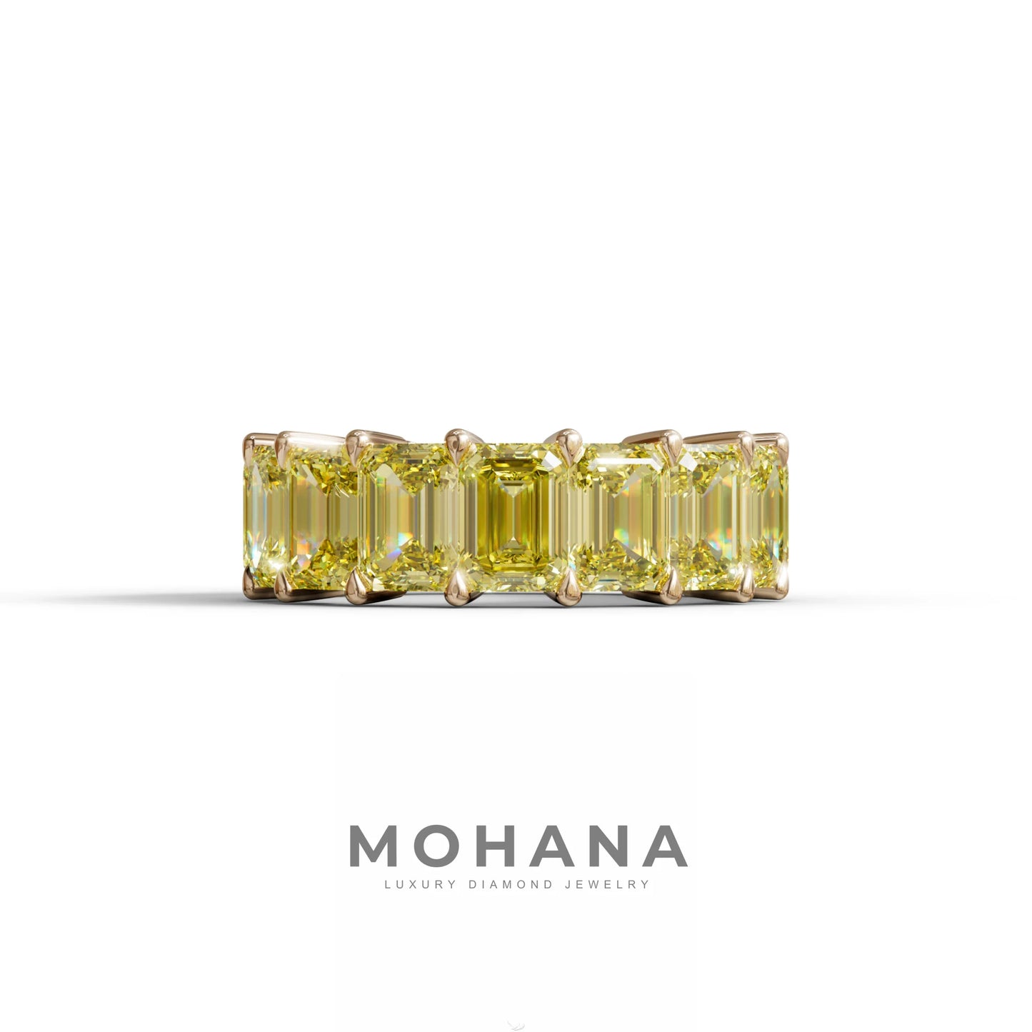 Lab‑Grown Yellow Emerald‑Cut Diamond Band – Classic Full‑Eternity Style - 10K Solid Gold / Rose Gold