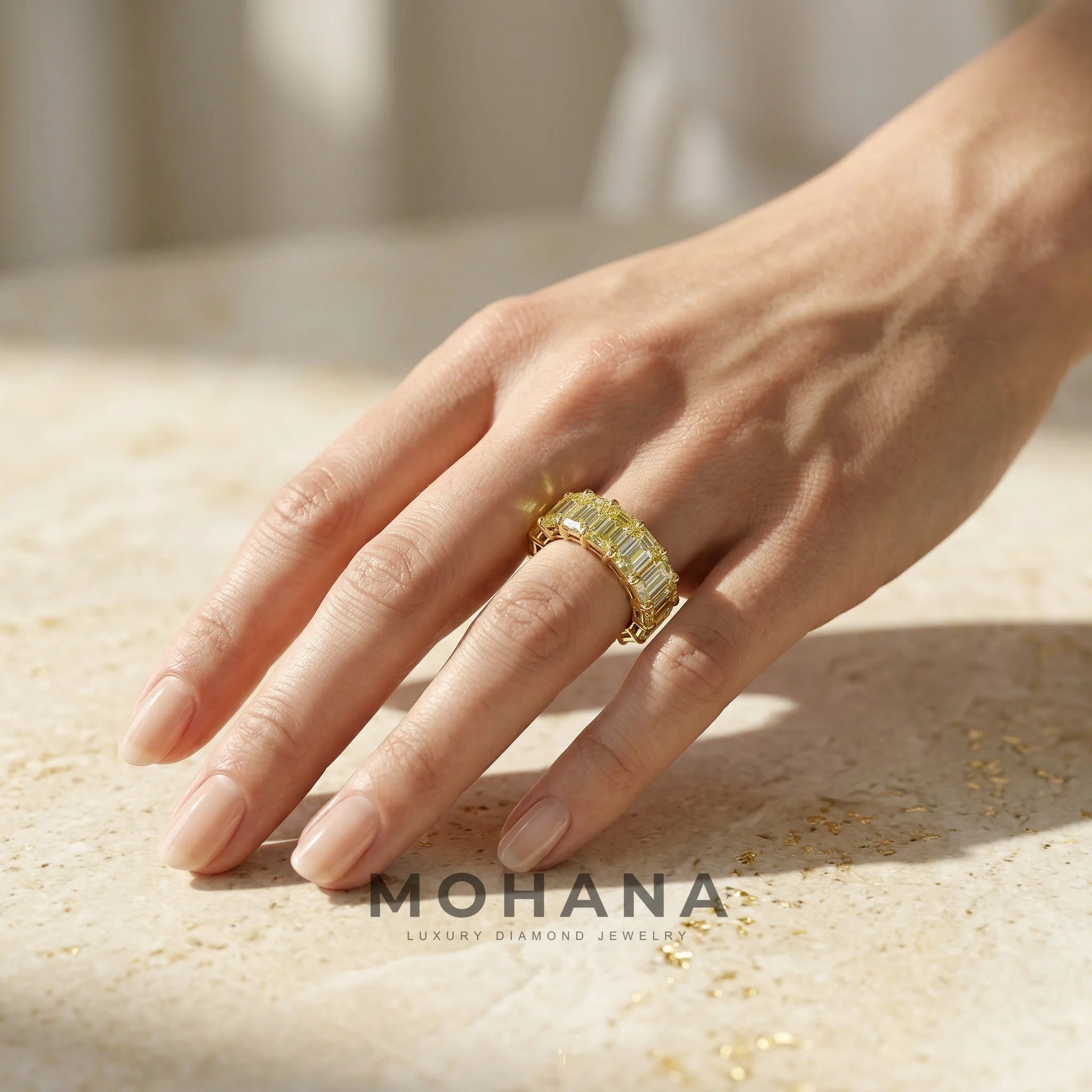 Lab-Grown Yellow Emerald-Cut Diamond Full Eternity Band | 7-8 CTW