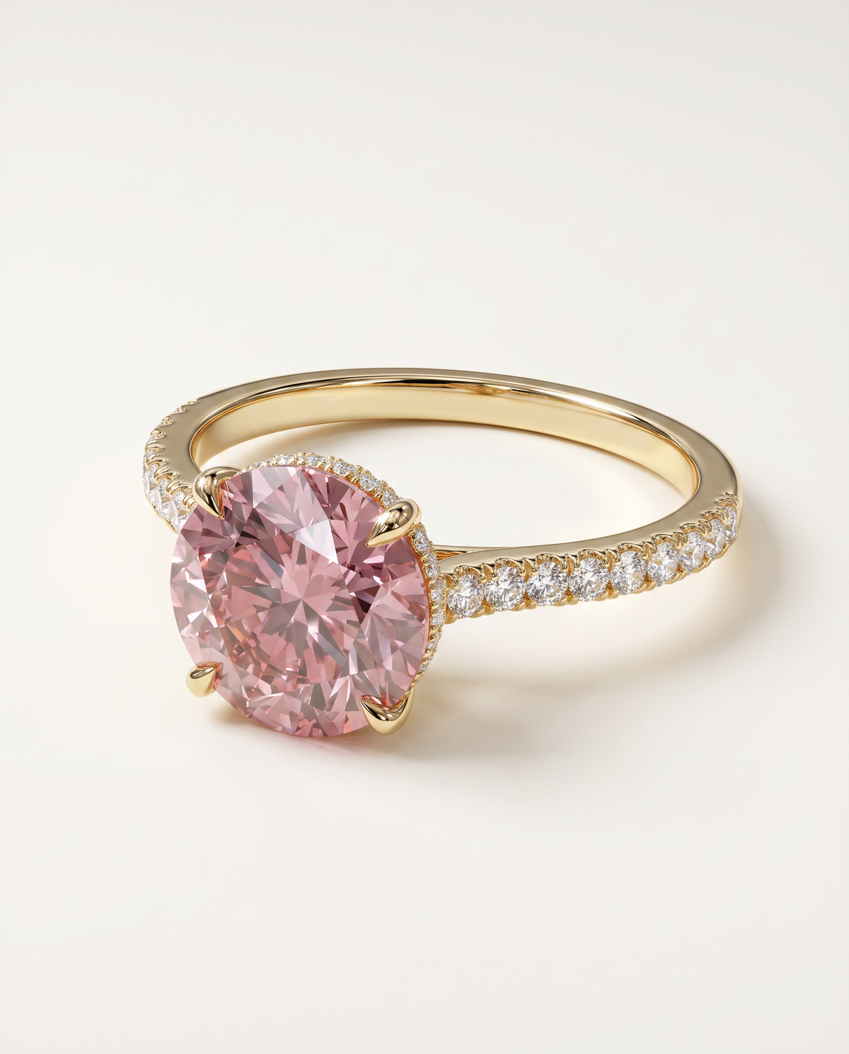 2 to 6 Carat Pink Lab Grown Diamond Engagement Ring – Round Cut Hidden Halo | Liora