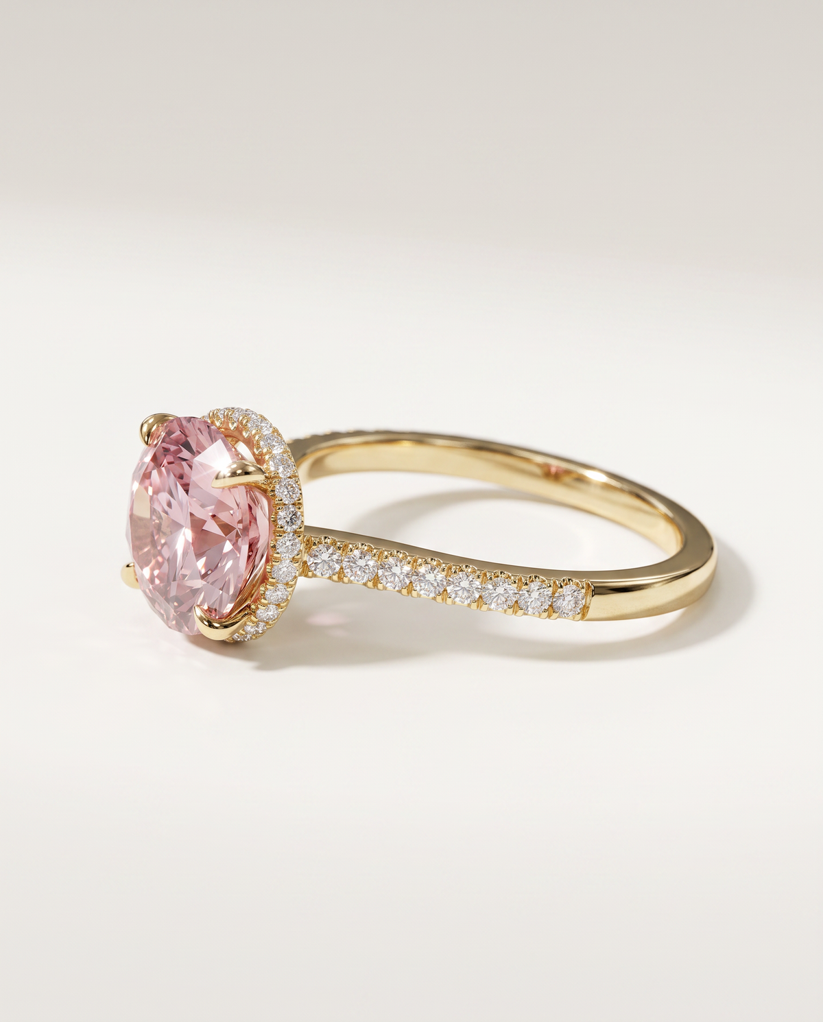 2 to 6 Carat Pink Lab Grown Diamond Engagement Ring – Round Cut Hidden Halo | Liora