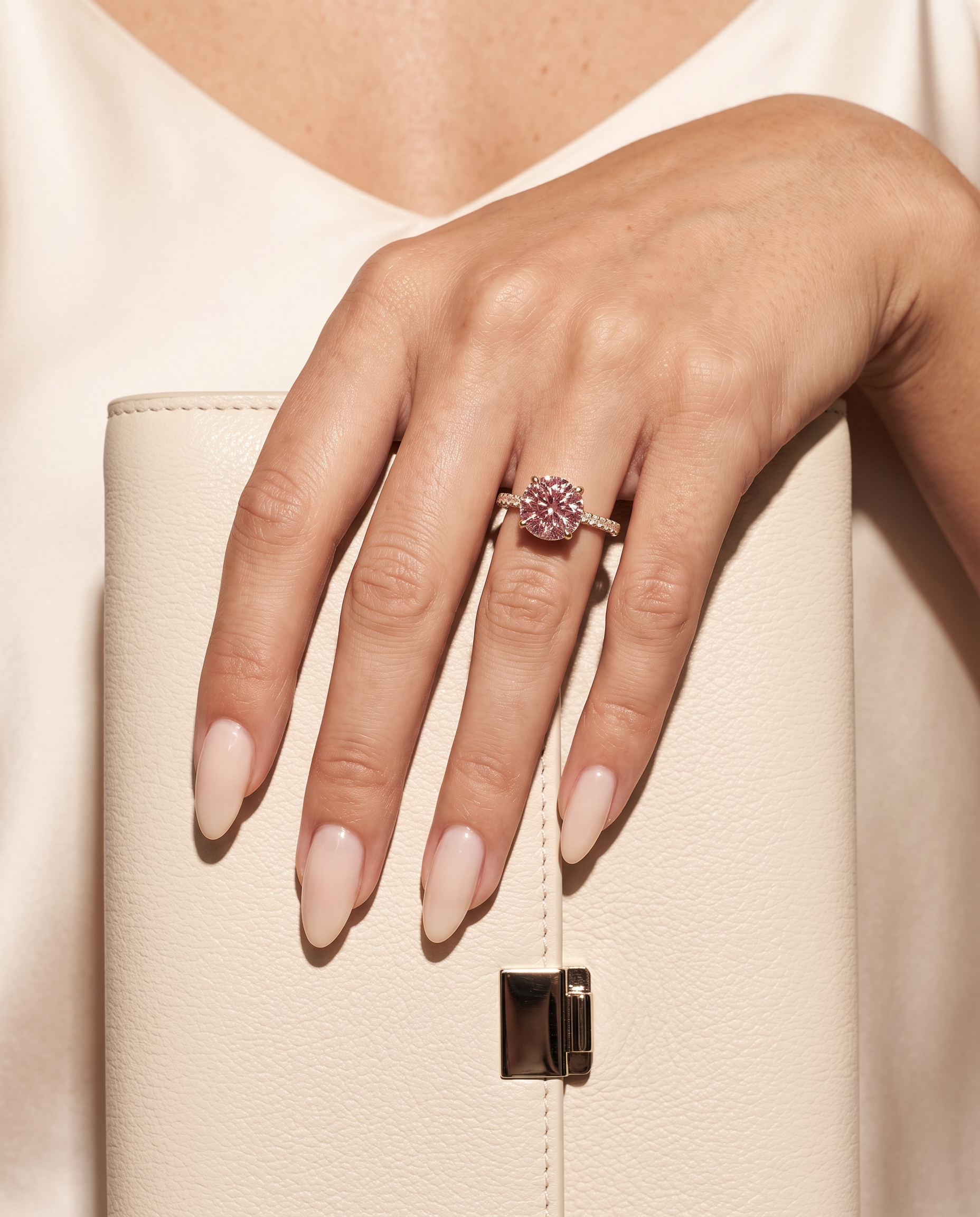 2 to 6 Carat Pink Lab Grown Diamond Engagement Ring – Round Cut Hidden Halo | Liora
