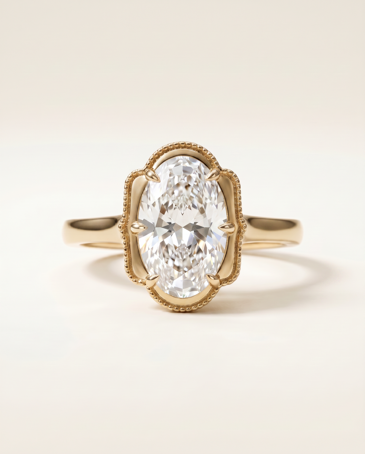 4 Carat Colorless Oval Vintage Solitaire Yellow Gold Diamond Ring — view 1
