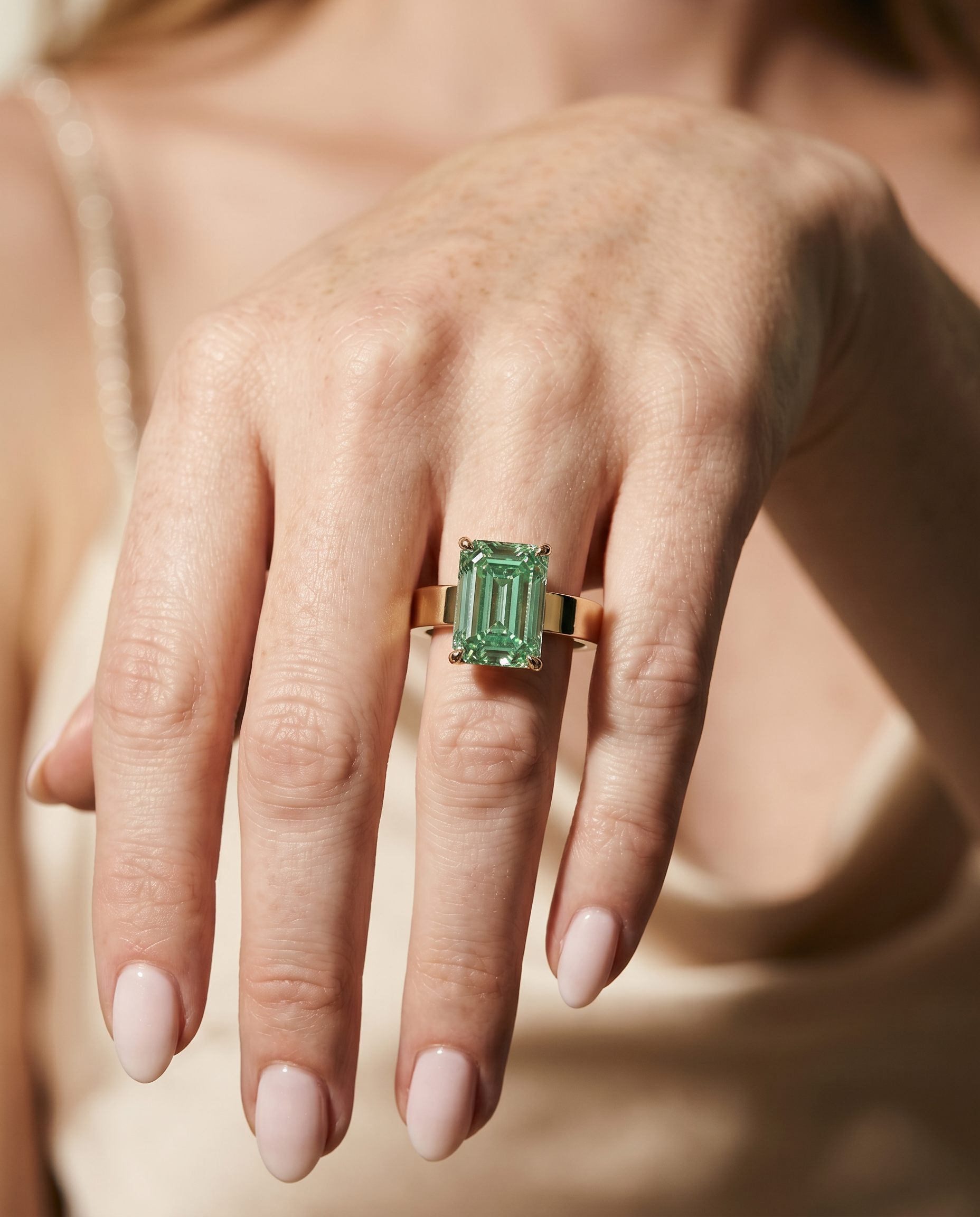 3 Carat Green Lab Grown Diamond Engagement Ring – Emerald Cut Solitaire - Engagement Ring