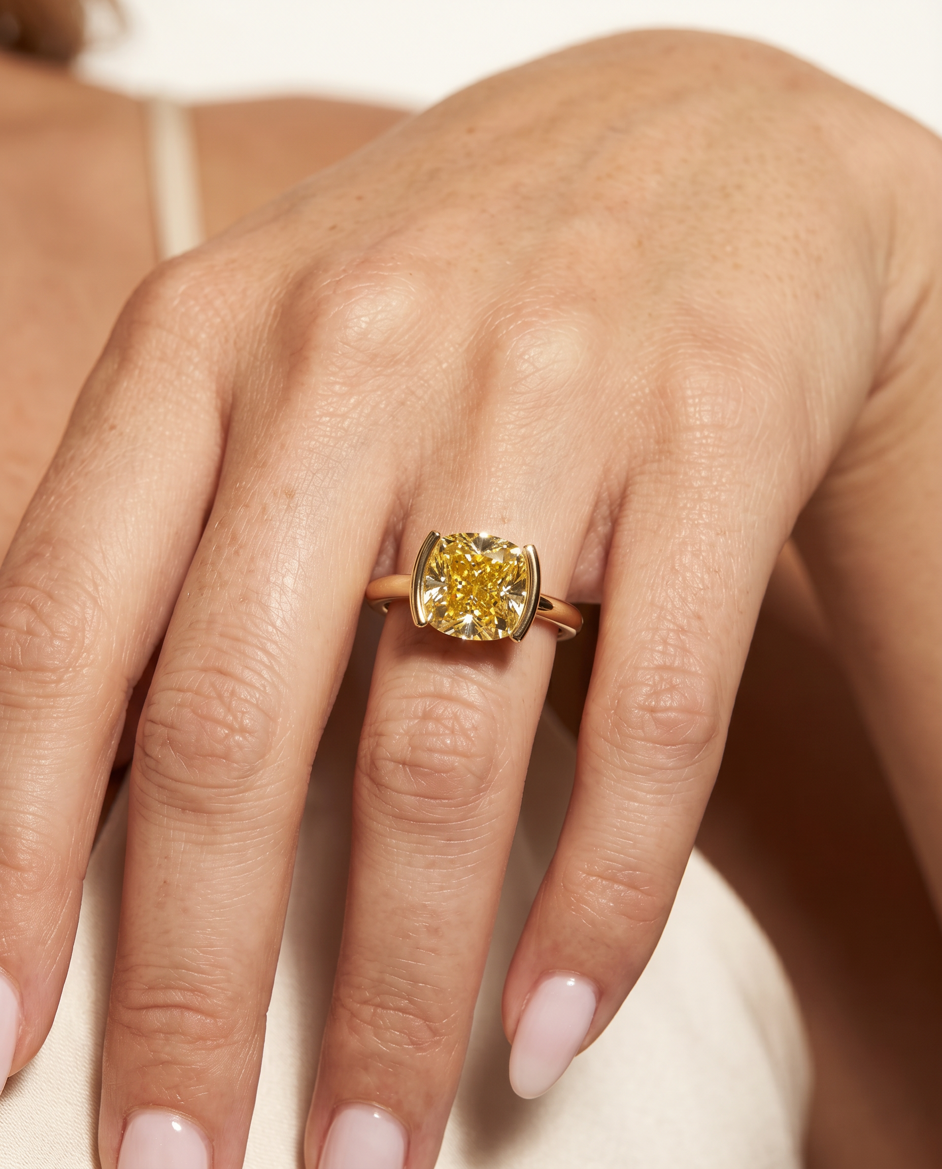 2 Carat Yellow Lab Grown Diamond Engagement Ring – Cushion Cut Bezel | Bezel - Engagement Ring