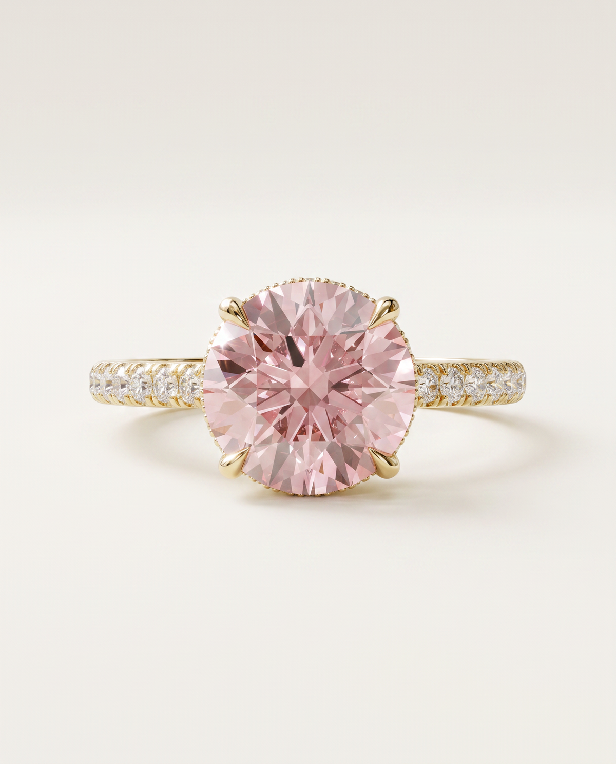 2 to 6 Carat Pink Lab Grown Diamond Engagement Ring – Round Cut Hidden Halo | Liora