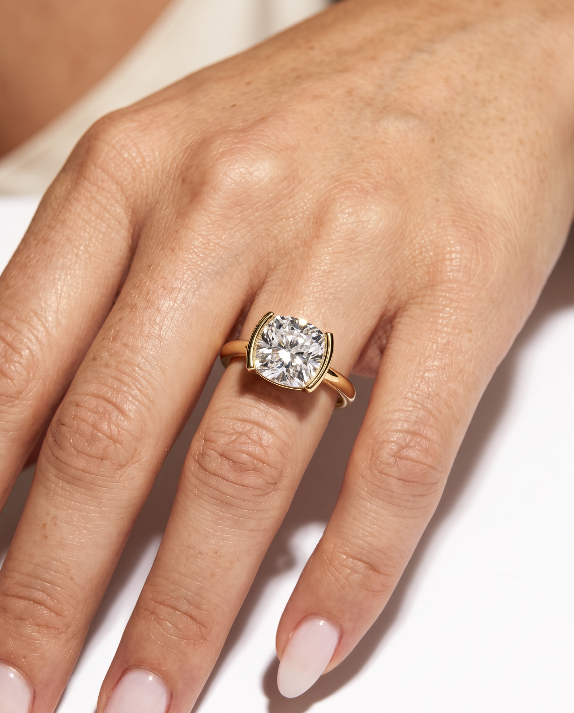 2 Carat Lab Grown Diamond Engagement Ring – Cushion Cut Bezel - Engagement Ring