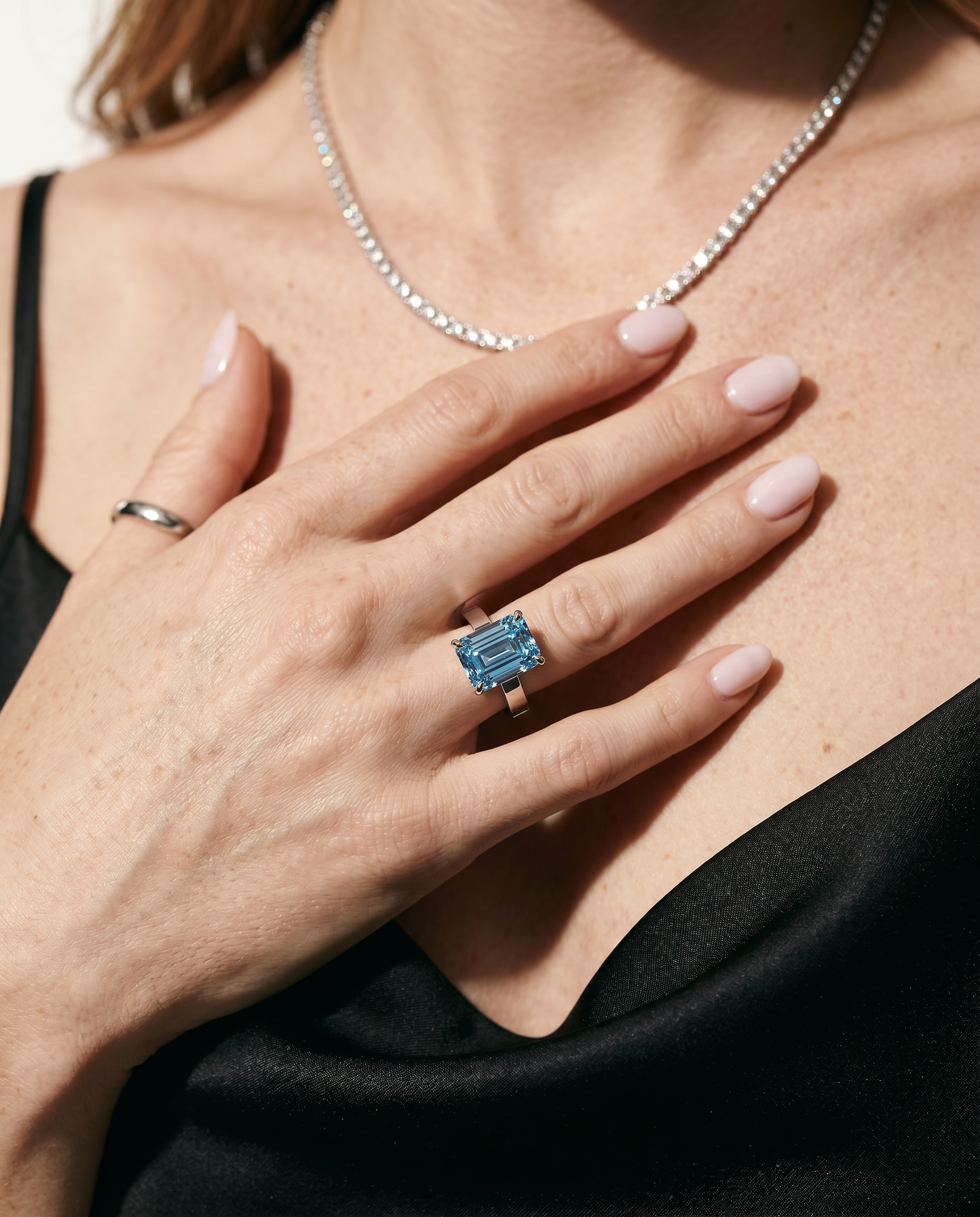 3 Carat Blue Lab Grown Diamond Engagement Ring – Emerald Cut Solitaire - Engagement Ring
