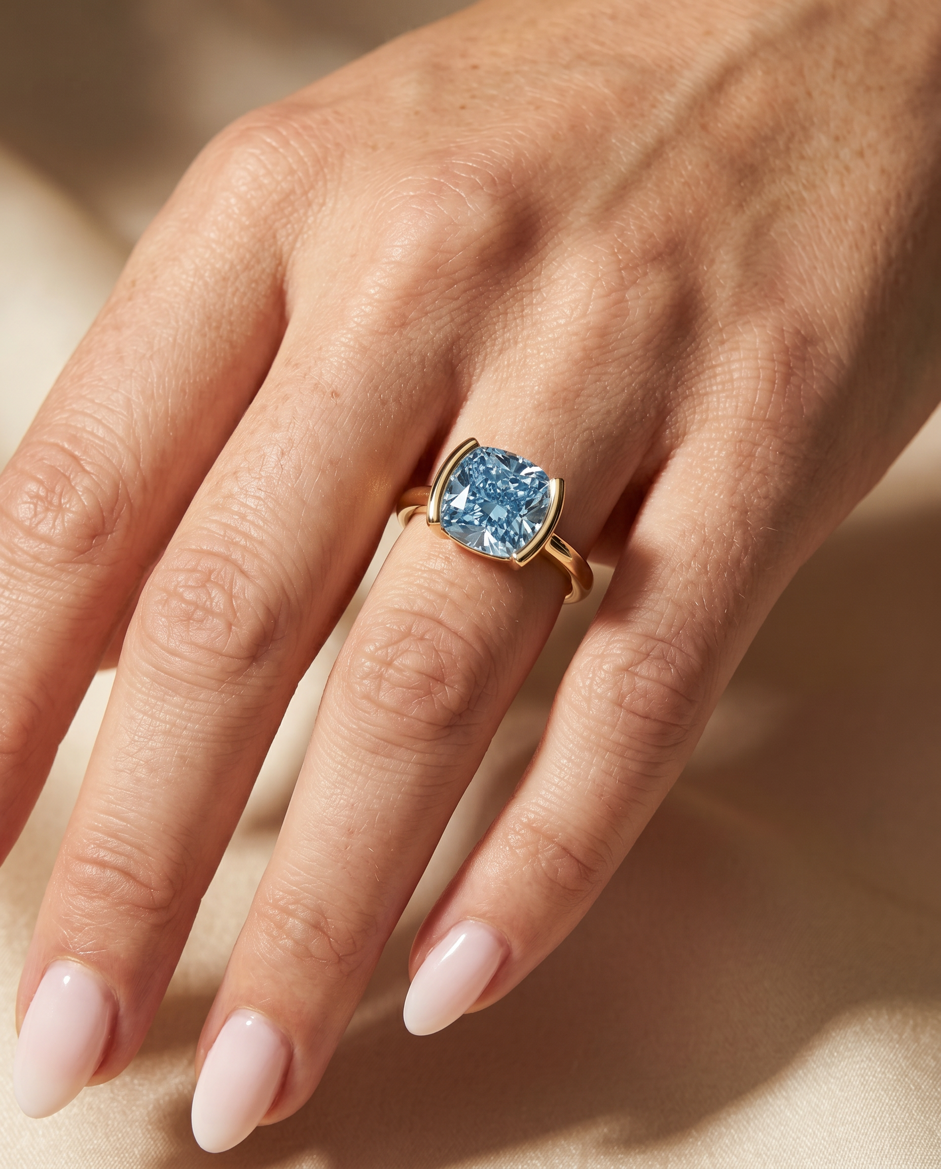 2 Carat Blue Lab Grown Diamond Engagement Ring – Cushion Cut Solitaire - Engagement Ring