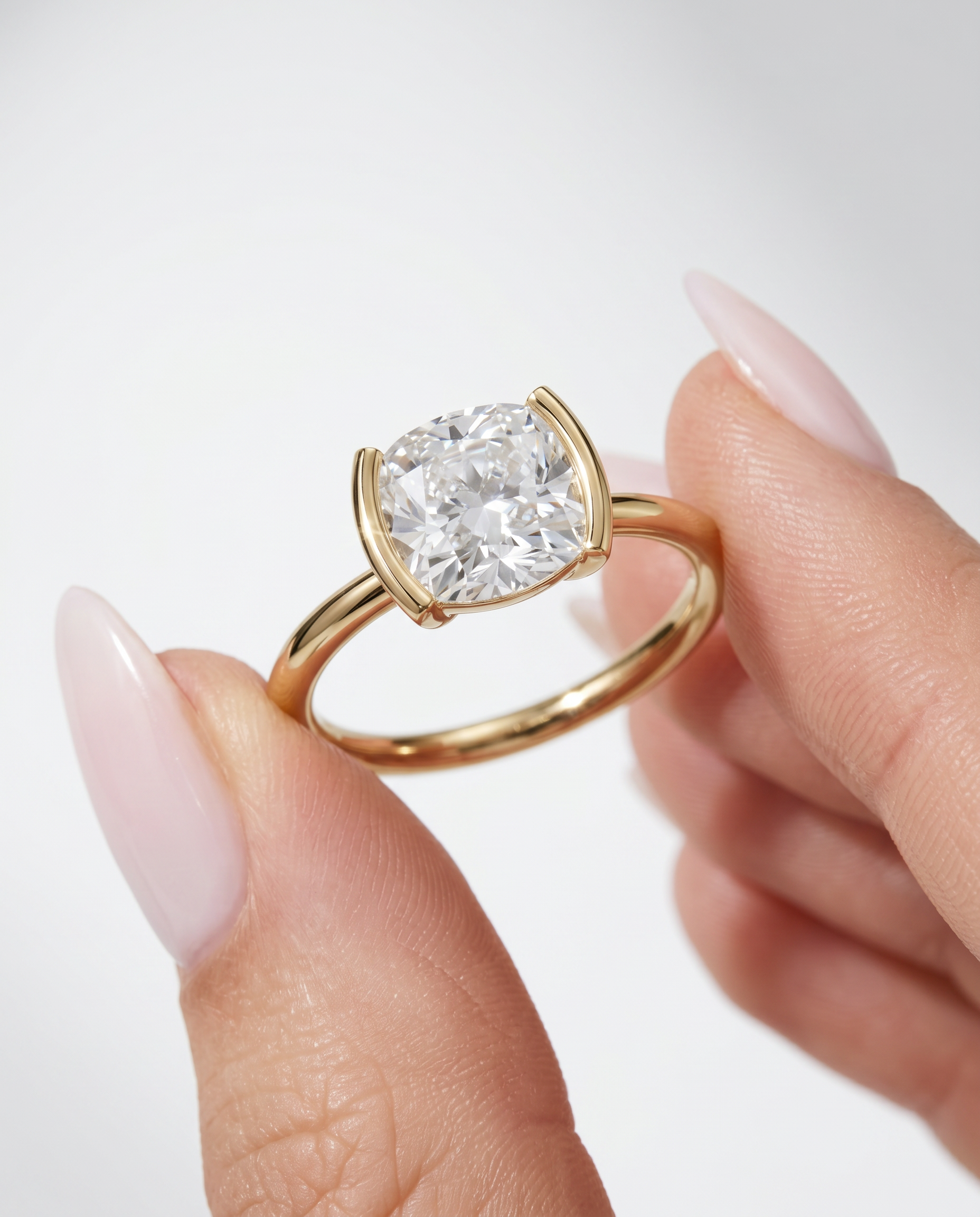 2 Carat Lab Grown Diamond Engagement Ring – Cushion Cut Bezel - Engagement Ring
