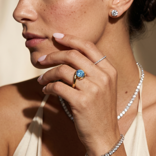 1.5 Carat Blue Lab Grown Diamond Engagement Ring – Round Cut Solitaire | Tauras - Engagement Ring