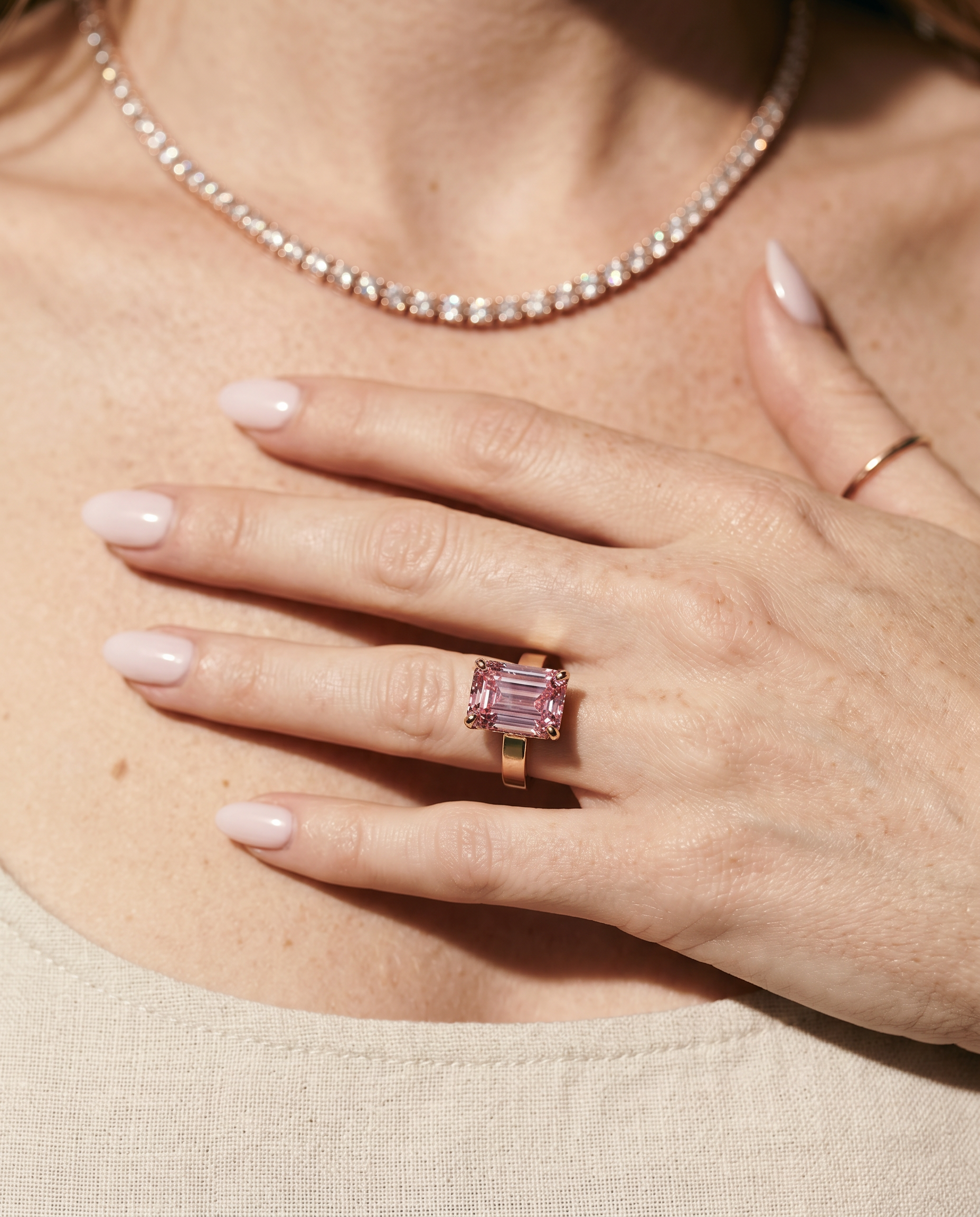 3 Carat Pink Lab Grown Diamond Engagement Ring – Emerald Cut Solitaire - Engagement Ring
