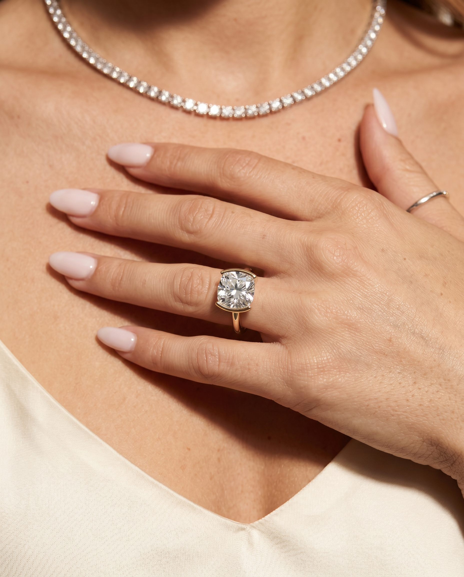2 Carat Lab Grown Diamond Engagement Ring – Cushion Cut Bezel - Engagement Ring