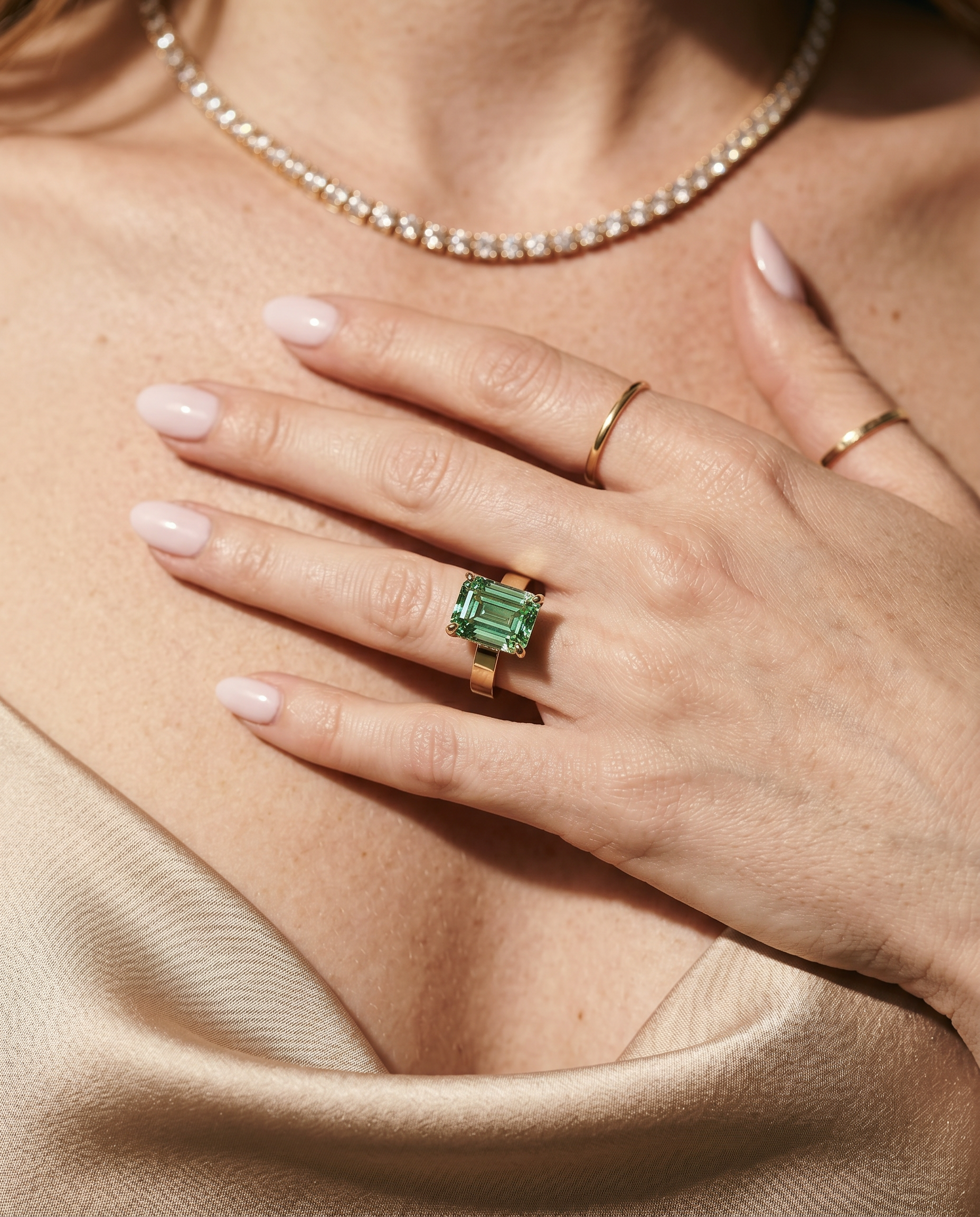 3 Carat Green Lab Grown Diamond Engagement Ring – Emerald Cut Solitaire - Engagement Ring