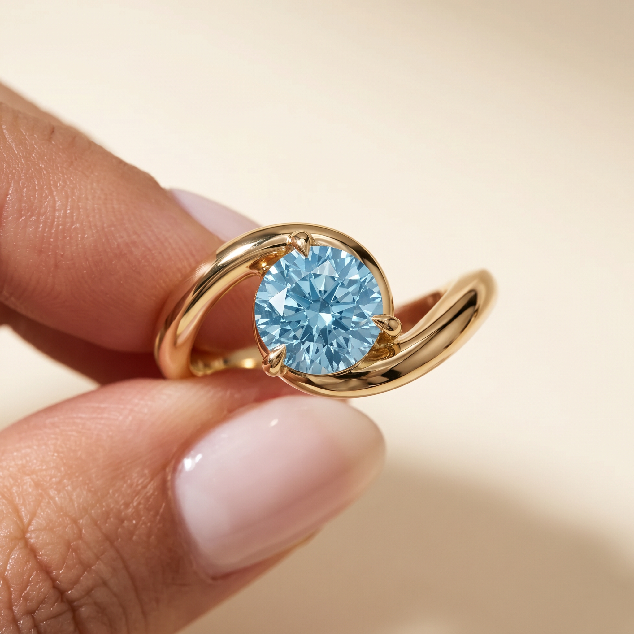 1.5 Carat Blue Lab Grown Diamond Engagement Ring – Round Cut Solitaire | Tauras - Engagement Ring