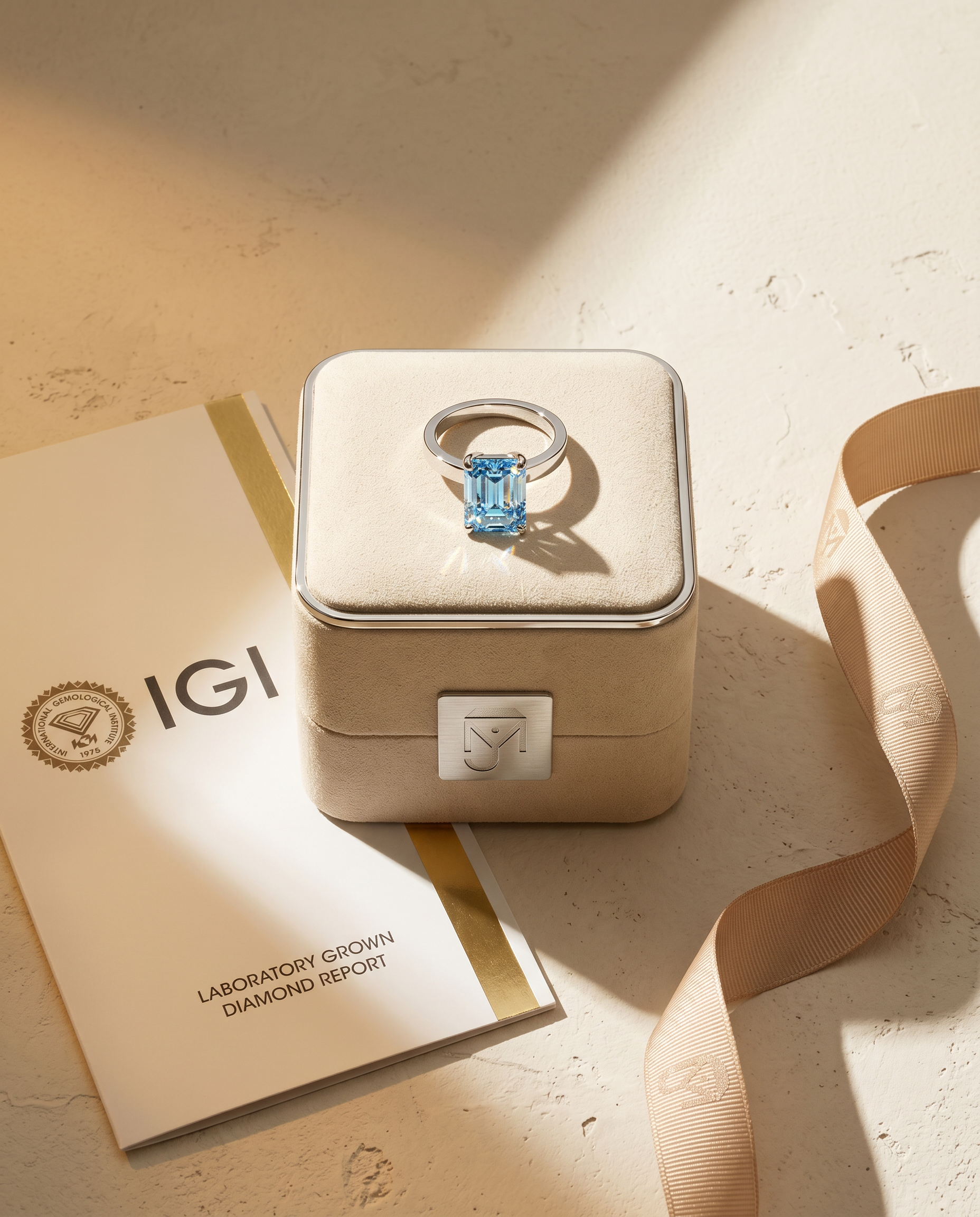 3 Carat Blue Lab Grown Diamond Engagement Ring – Emerald Cut Solitaire - Engagement Ring