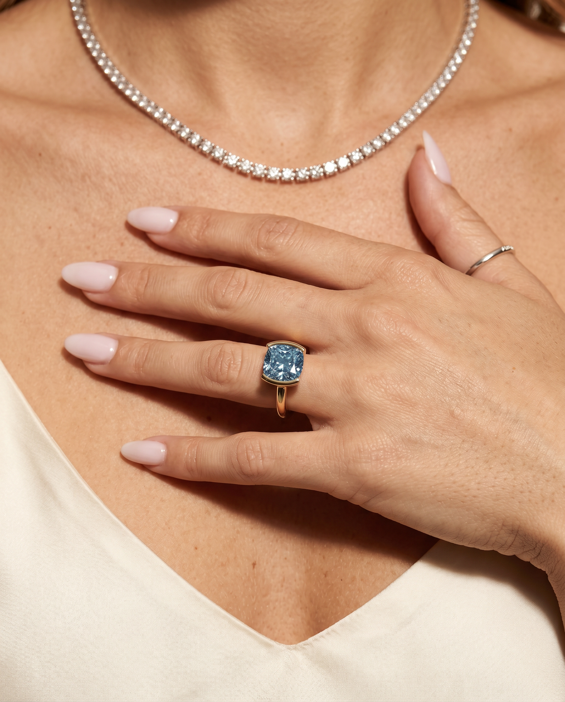 2 Carat Blue Lab Grown Diamond Engagement Ring – Cushion Cut Solitaire - Engagement Ring