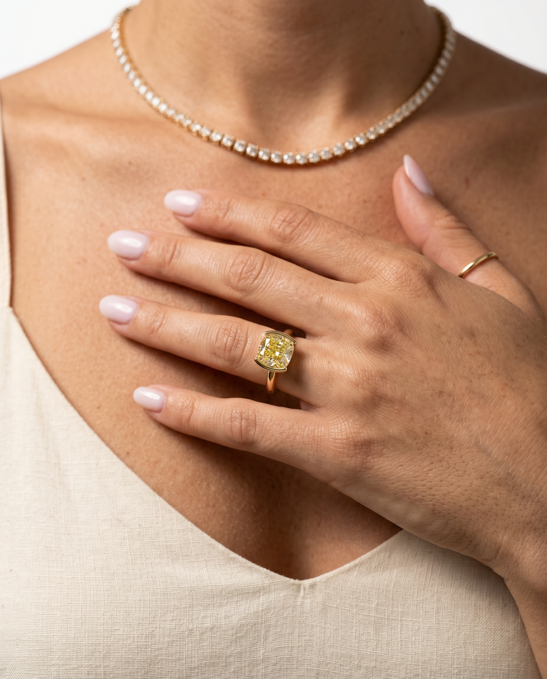 2 Carat Yellow Lab Grown Diamond Engagement Ring – Cushion Cut Bezel | Bezel - Engagement Ring