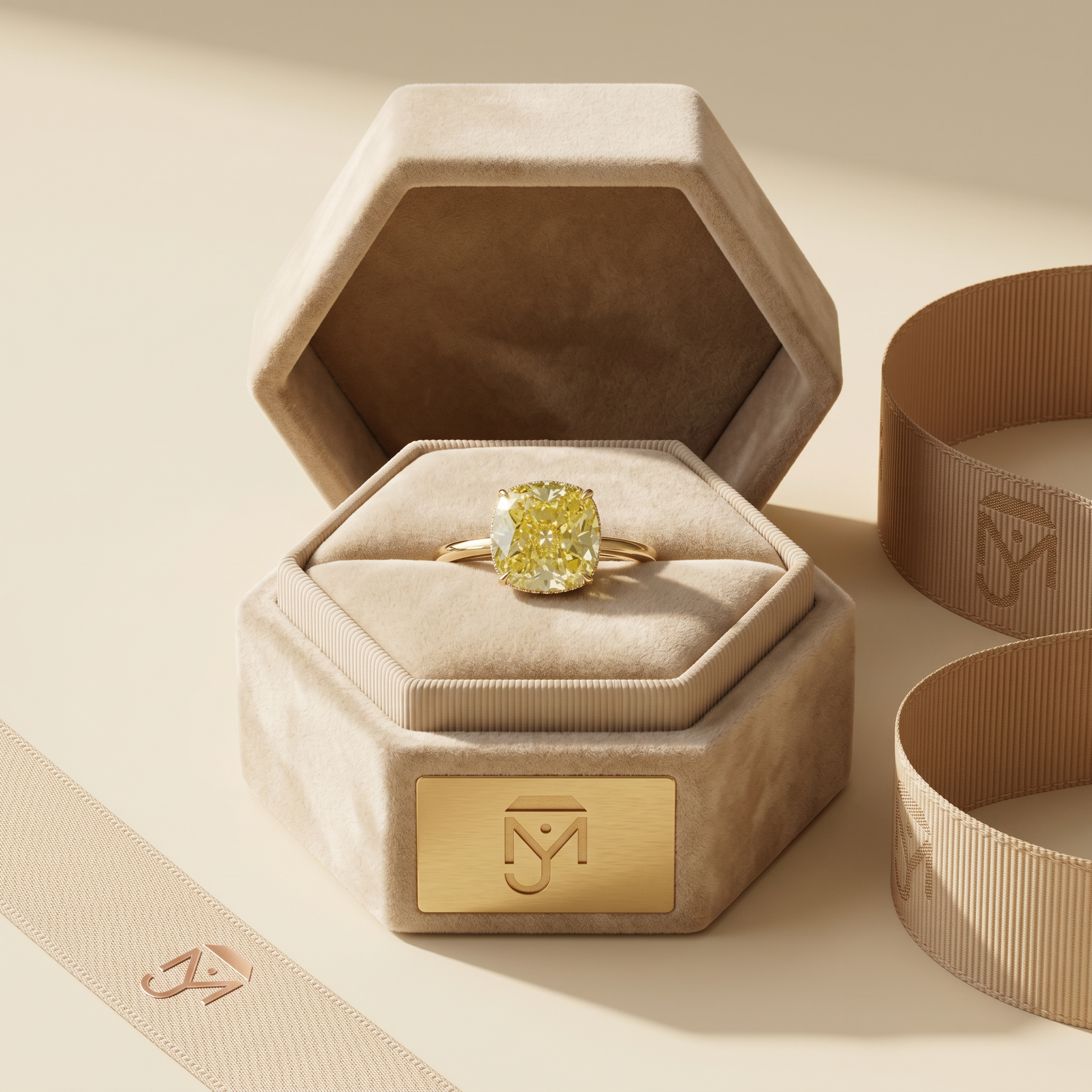 3 Carat Yellow Lab Grown Diamond Engagement Ring – Cushion Cut Hidden Halo - Engagement Ring