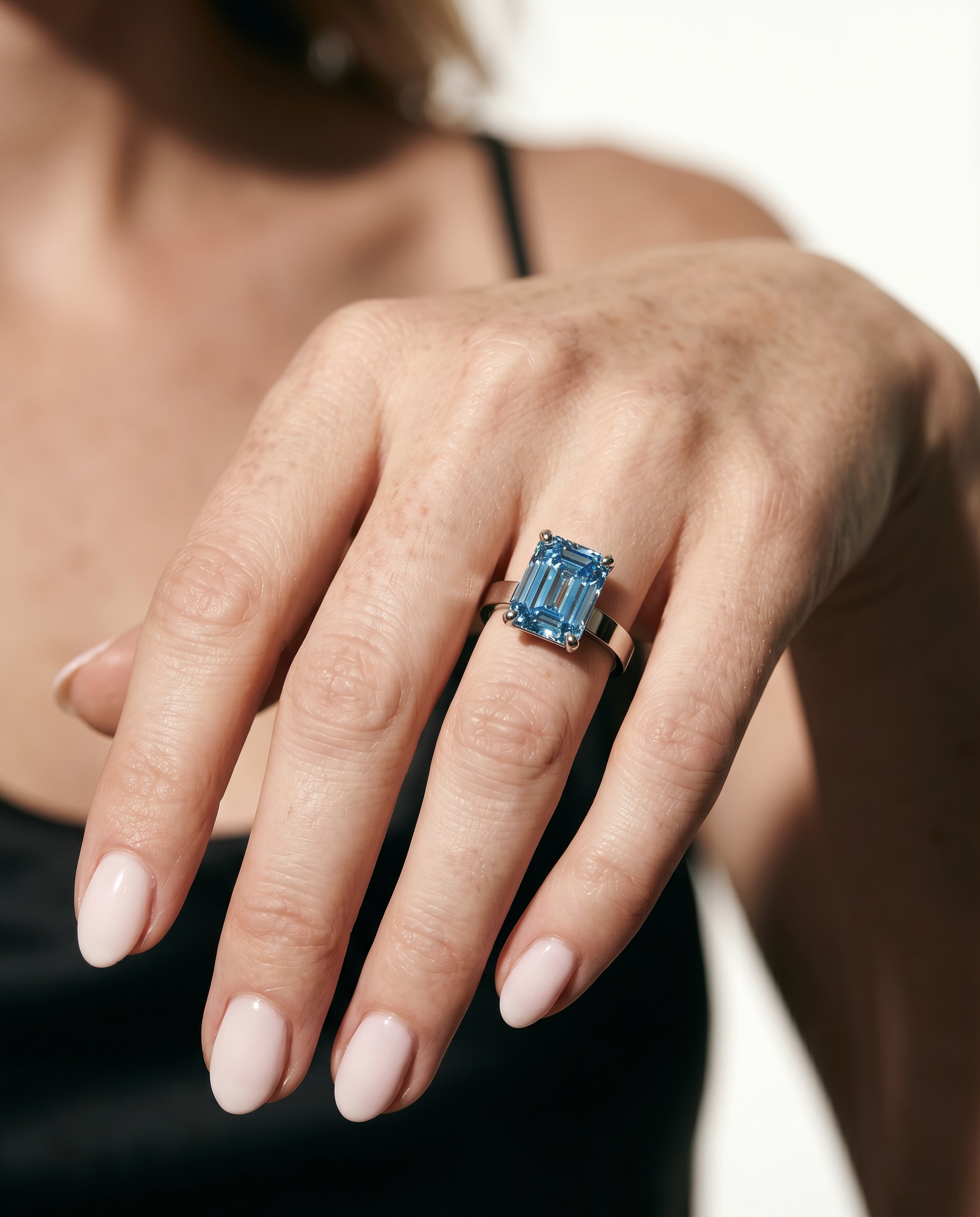 3 Carat Blue Lab Grown Diamond Engagement Ring – Emerald Cut Solitaire - Engagement Ring