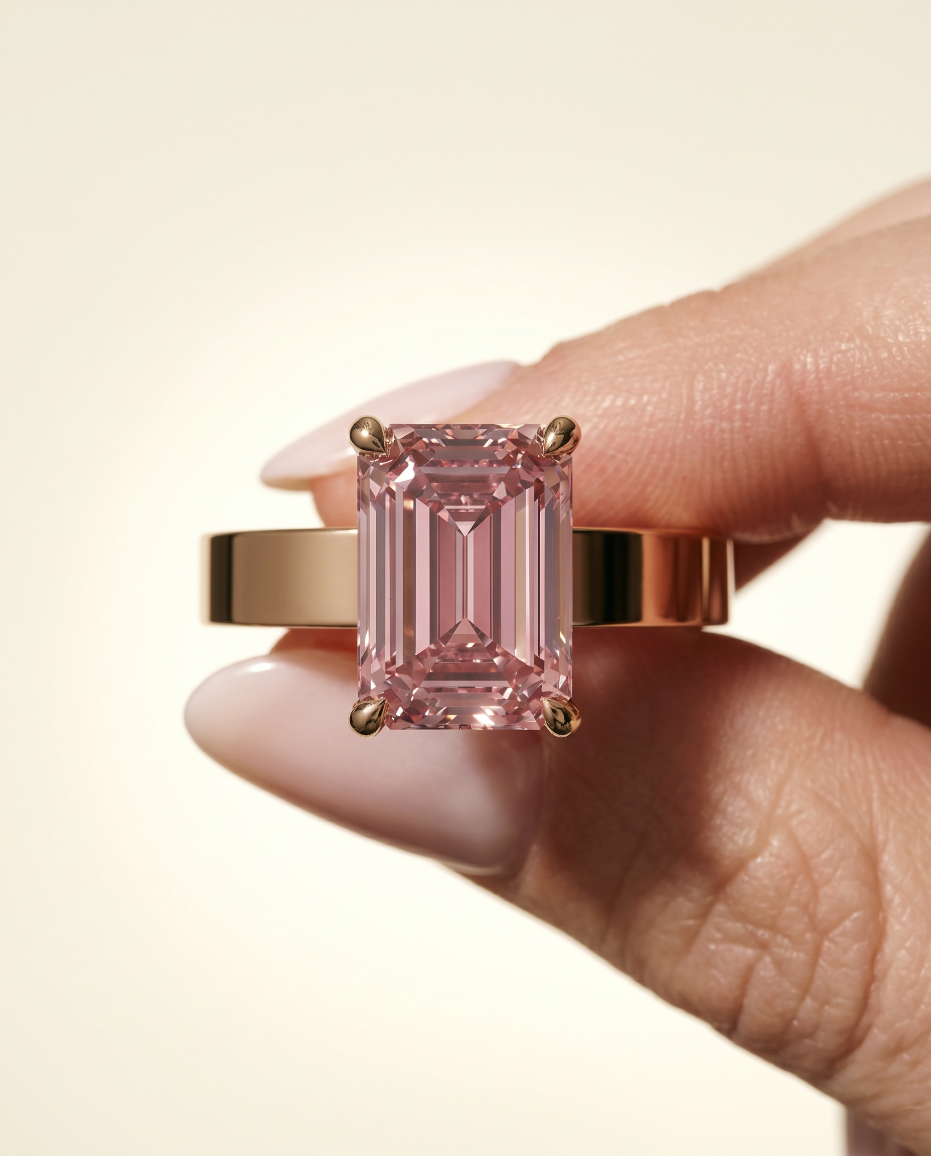 3 Carat Pink Lab Grown Diamond Engagement Ring – Emerald Cut Solitaire - Engagement Ring
