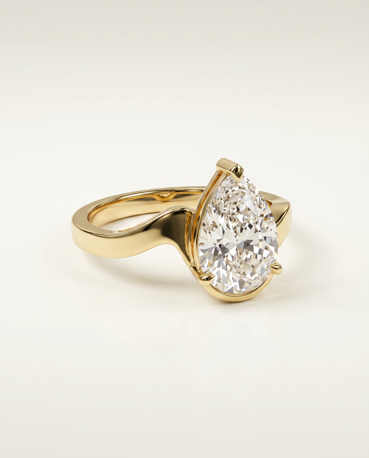 3 Carat Colorless Pear Cut Solitaire Yellow Gold Diamond Ring — view 1