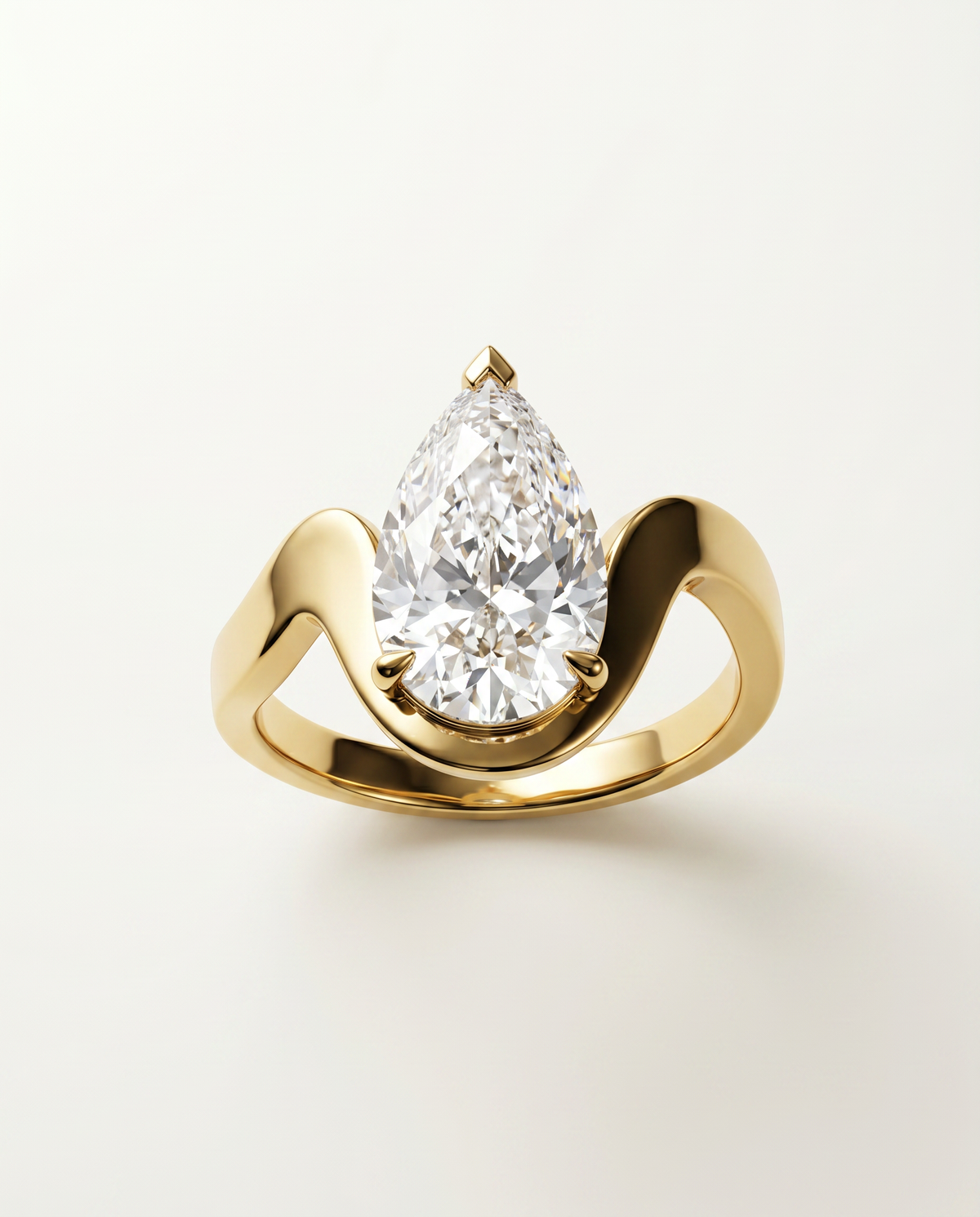 3 Carat Colorless Pear Cut Solitaire Yellow Gold Diamond Ring — view 2