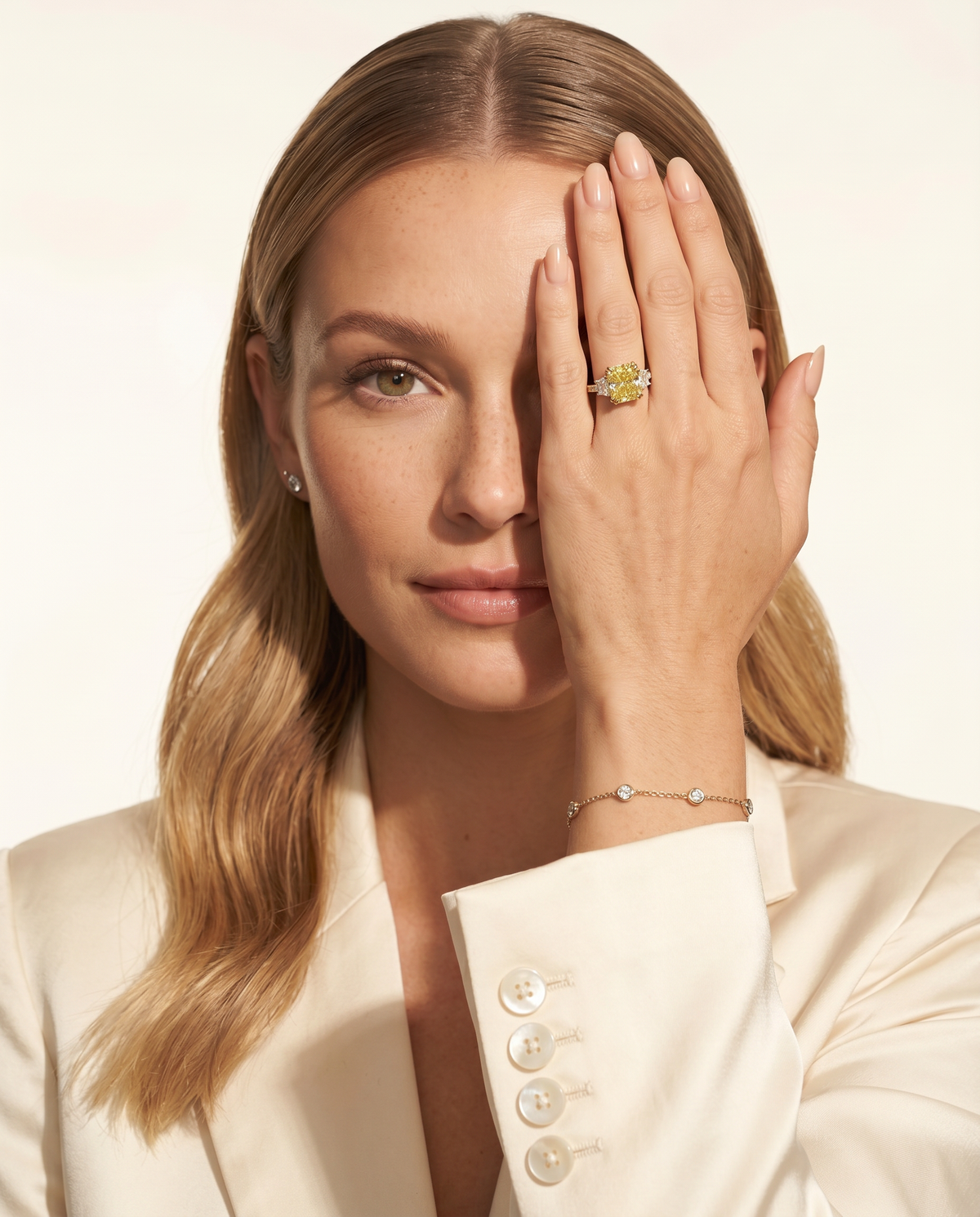 4.5 Carat Fancy Vivid Yellow Radiant Cut Three-Stone Trapezoid Diamond Ring — view 14
