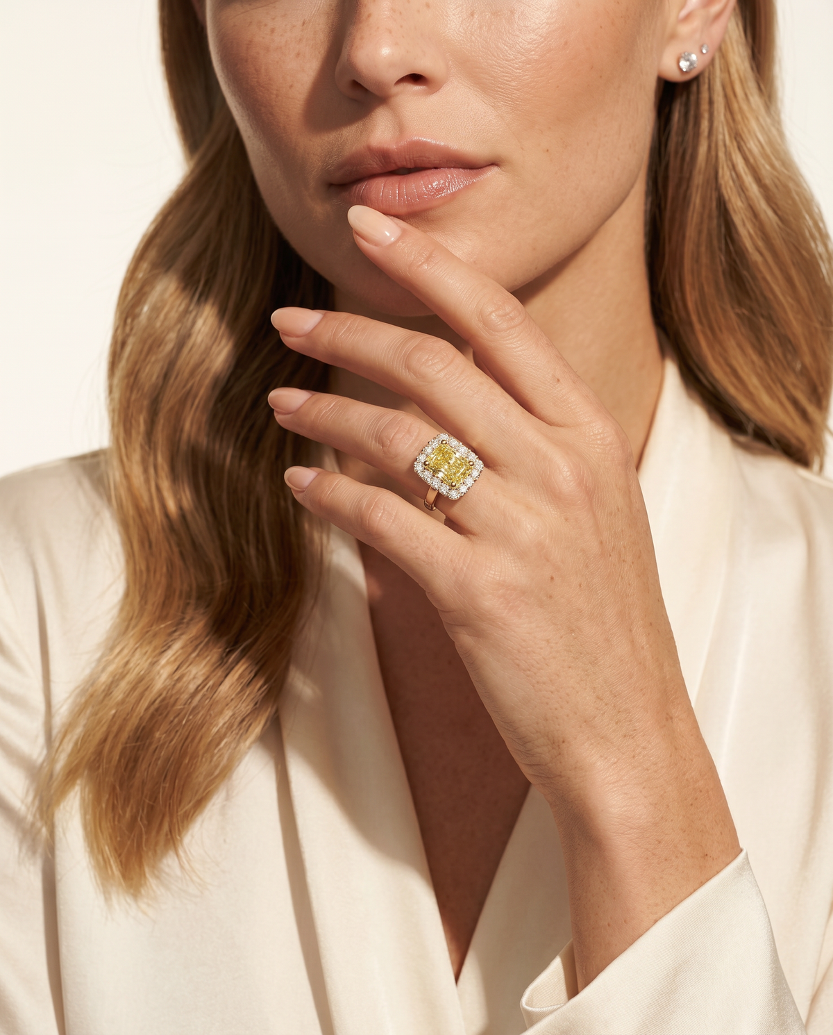 1 Carat Fancy Intense Yellow Radiant Cut Halo Yellow Gold Diamond Ring — view 12
