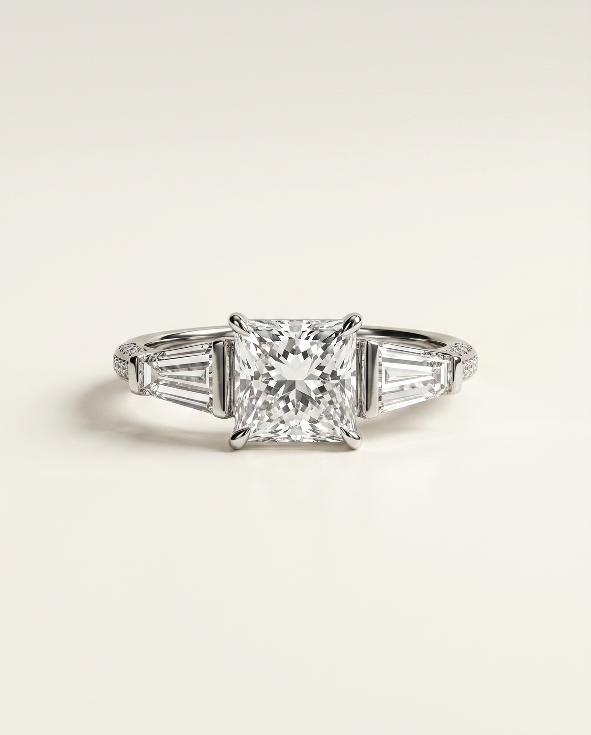 1.5 Carat Colorless Princess Cut Three-Stone White Gold Diamond Ring — view 2