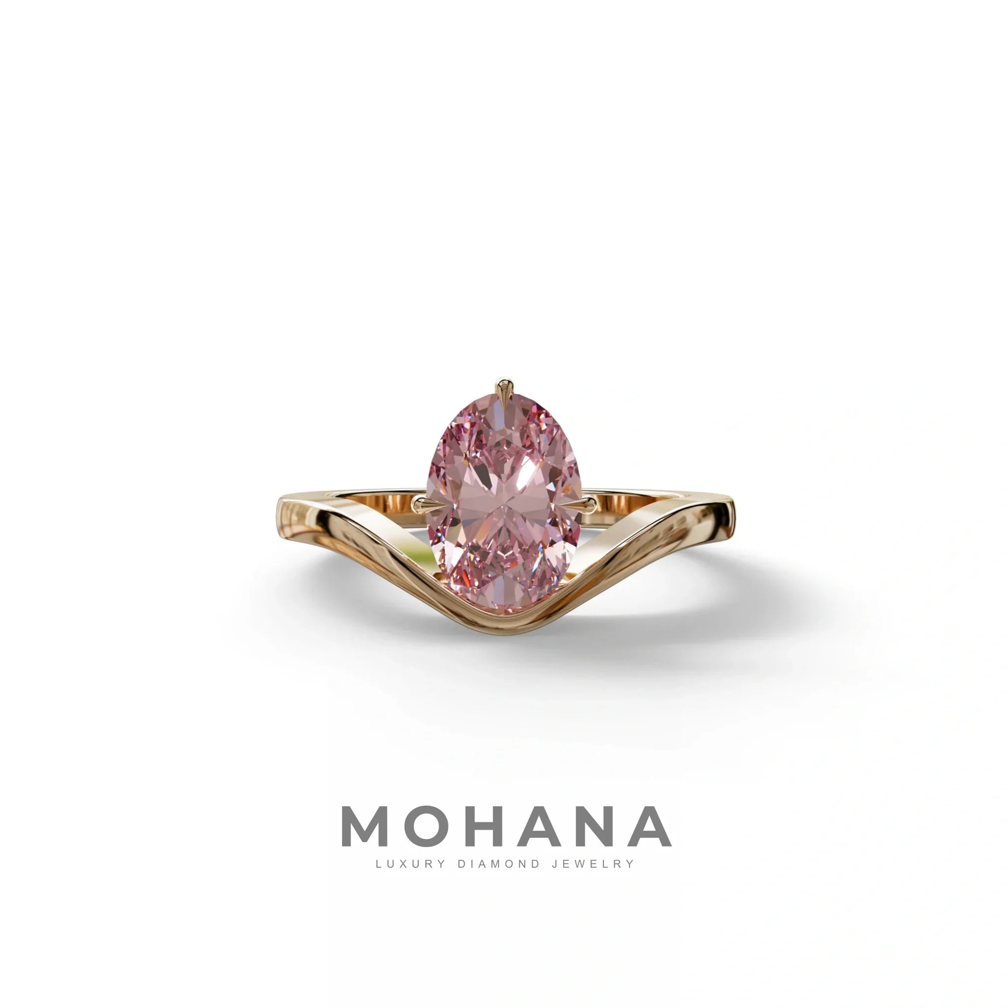Nested 2 Carat Fancy Intense Pink Lab Grown Diamond Oval Engagement Ring - Aura - 10K Solid Gold / Rose Gold