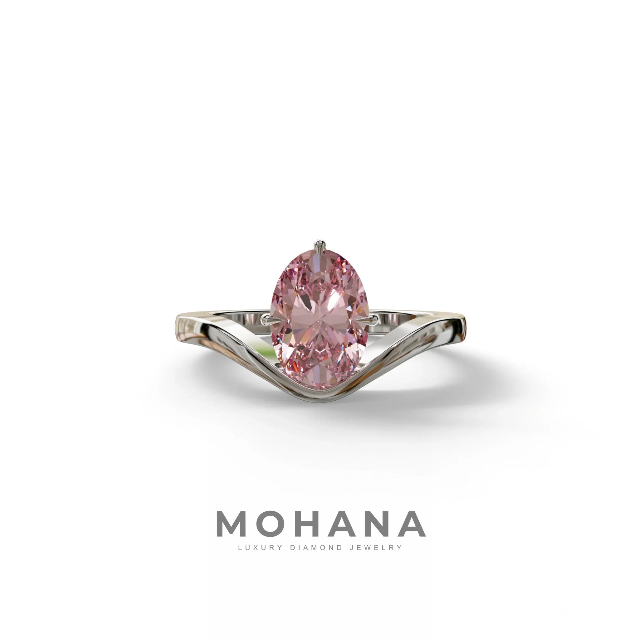 Nested 2 Carat Fancy Intense Pink Lab Grown Diamond Oval Engagement Ring - Aura - 10K Solid Gold / White Gold