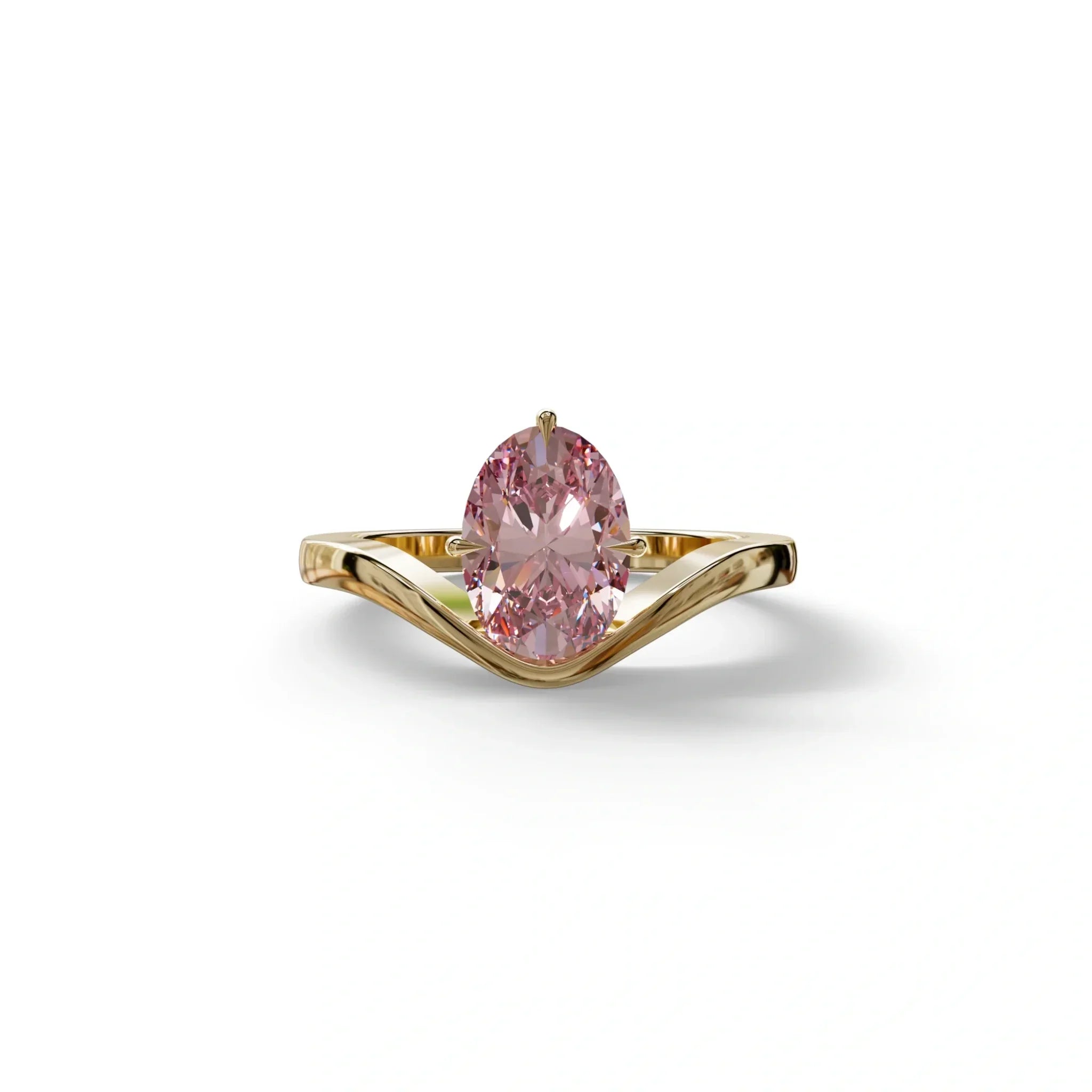 Nested 2 Carat Fancy Intense Pink Lab Grown Diamond Oval Engagement Ring - Aura - 10K Solid Gold / Yellow Gold