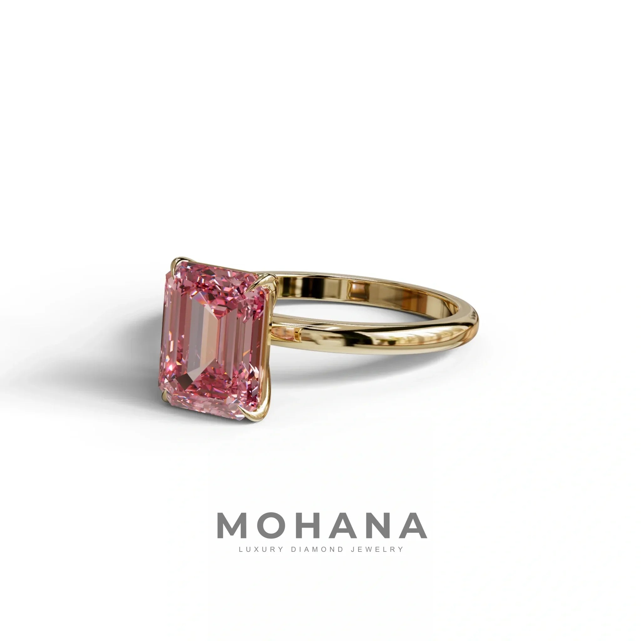 Pink Emerald Cut Solitaire Lab Grown Diamond Engagement Ring - Vanessa