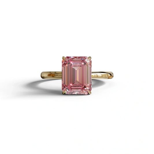Pink Emerald Cut Solitaire Lab Grown Diamond Engagement Ring - Vanessa - 2 Carat / 10K Solid Gold / Yellow Gold