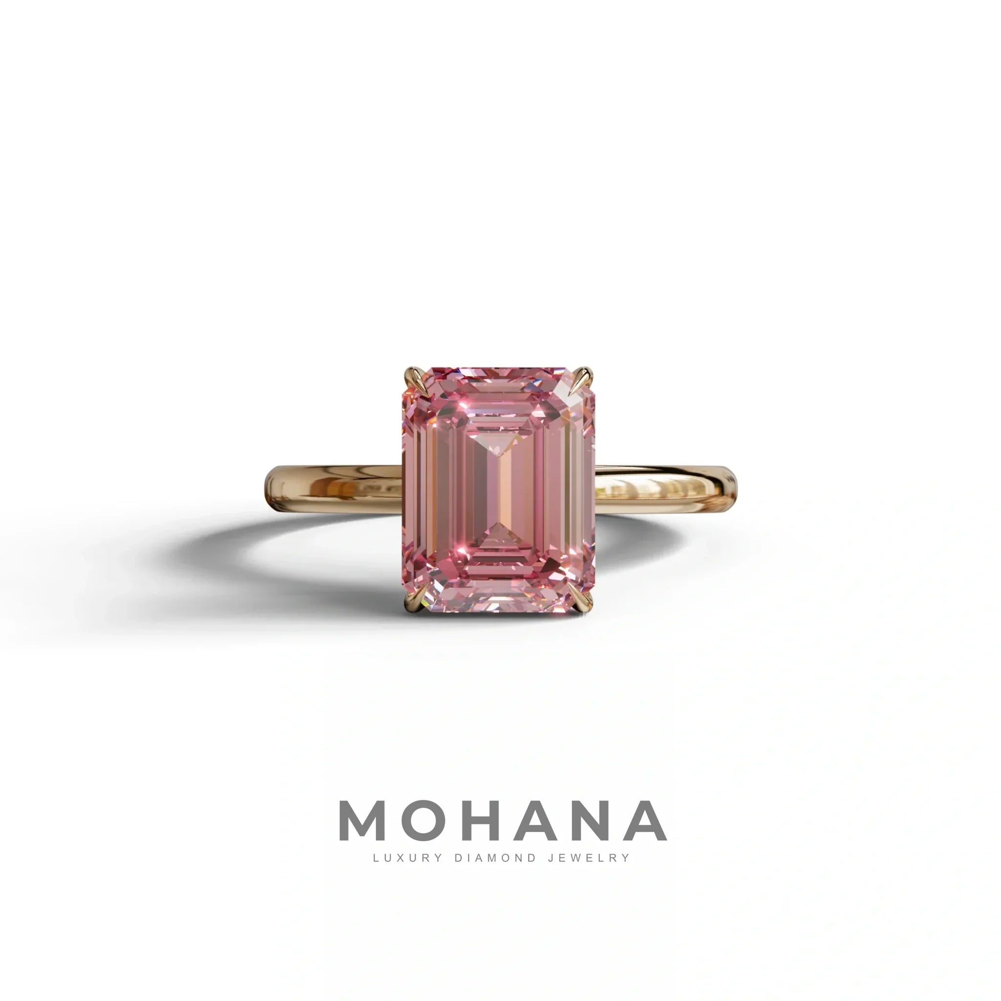Pink Emerald Cut Solitaire Lab Grown Diamond Engagement Ring - Vanessa - 2 Carat / 10K Solid Gold / Rose Gold