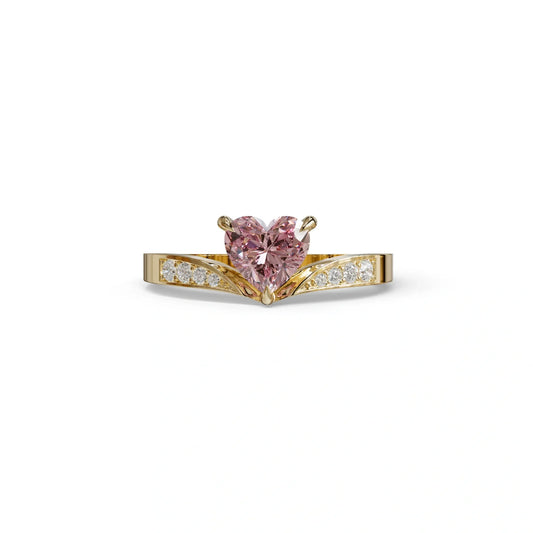 Pink Heart Shape Lab Grown Diamond Engagement Ring - Moise - 2 Carat / 10K Solid Gold / Yellow Gold