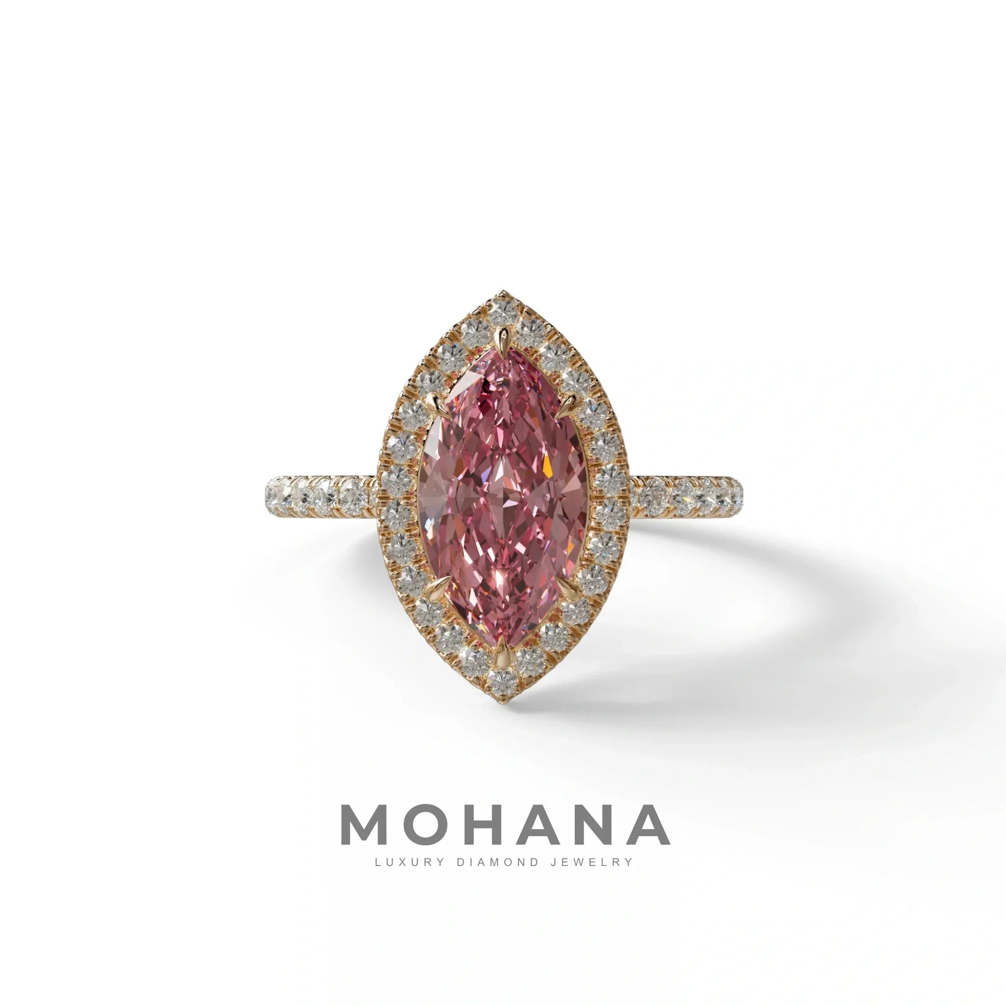 Pink Marquise Cut Halo & Pave Lab Grown Diamond Engagement Ring - Simplicity - 2 Carat / 10K Solid Gold / Rose Gold
