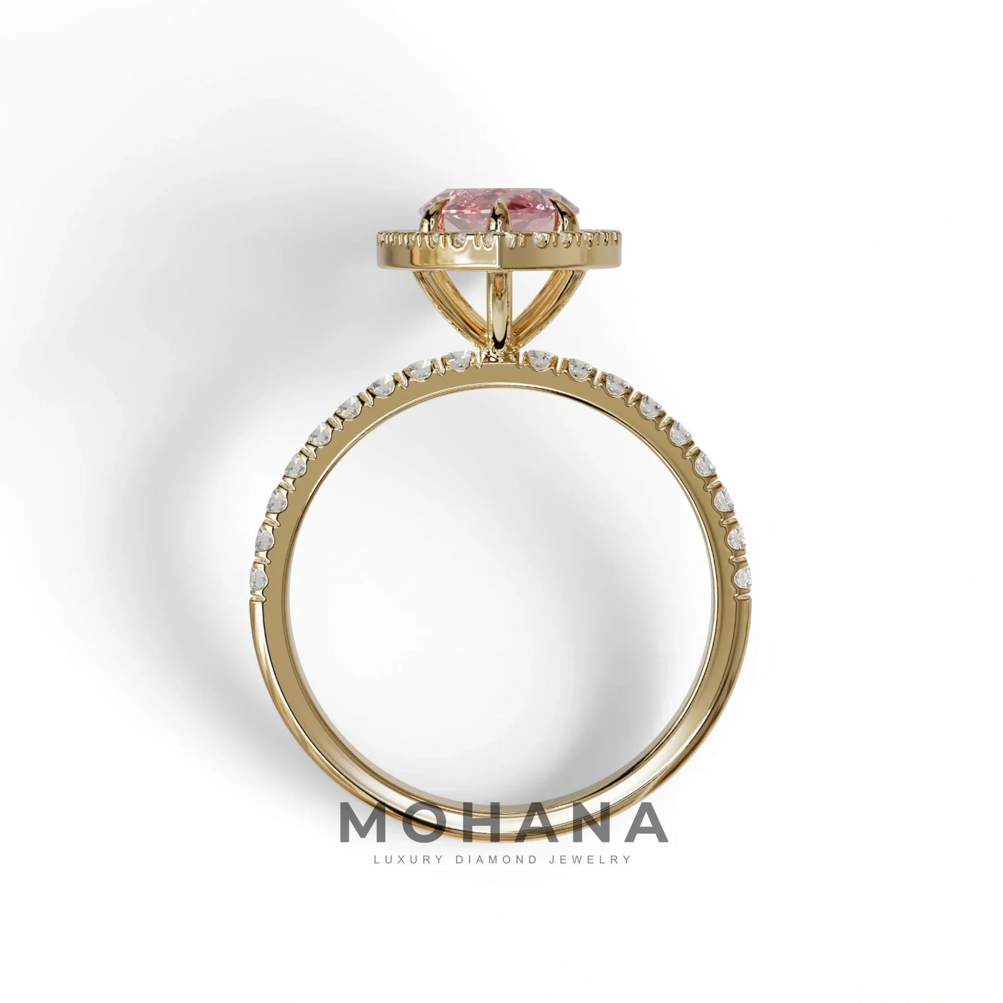 Pink Marquise Cut Halo & Pave Lab Grown Diamond Engagement Ring - Simplicity