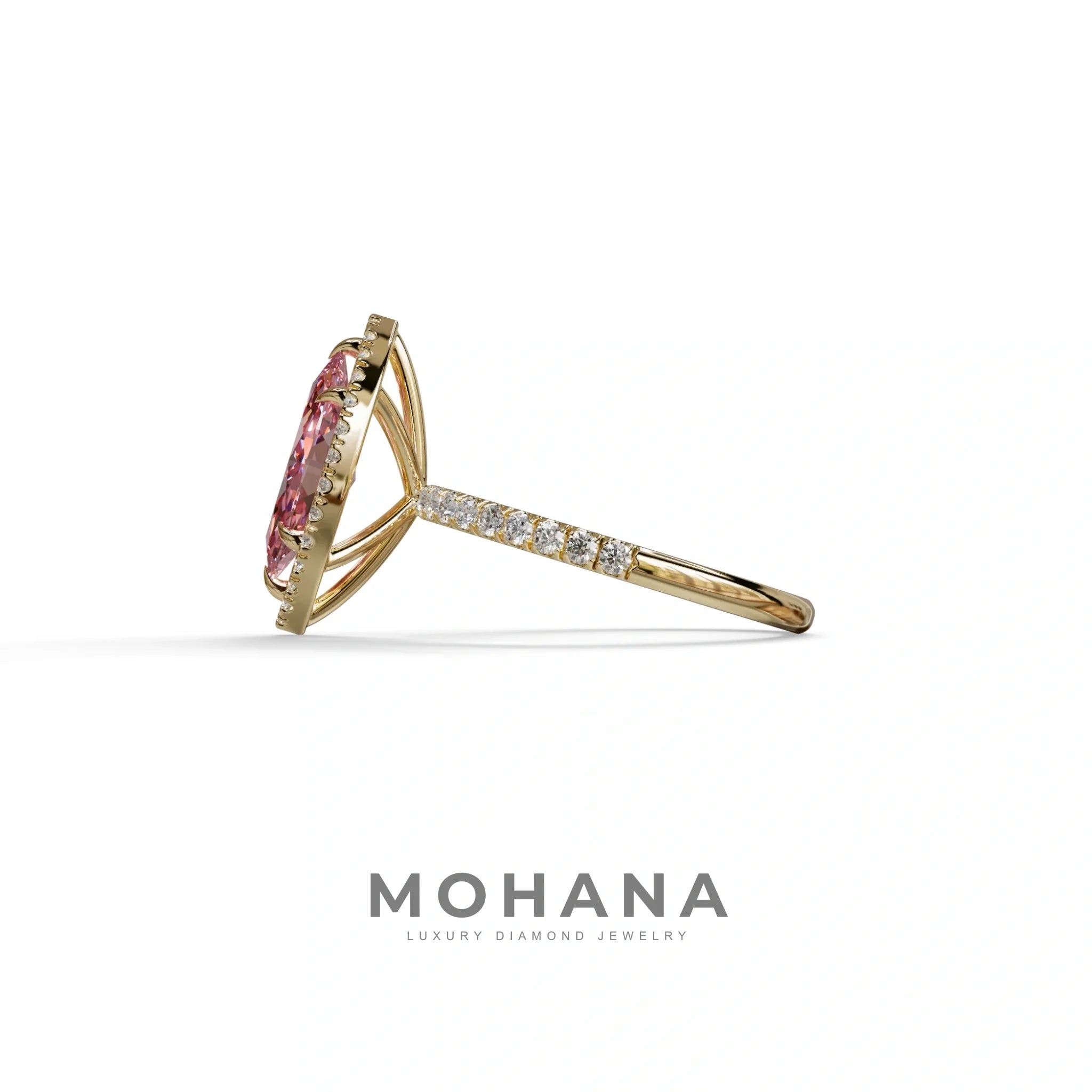 Pink Marquise Cut Halo & Pave Lab Grown Diamond Engagement Ring - Simplicity