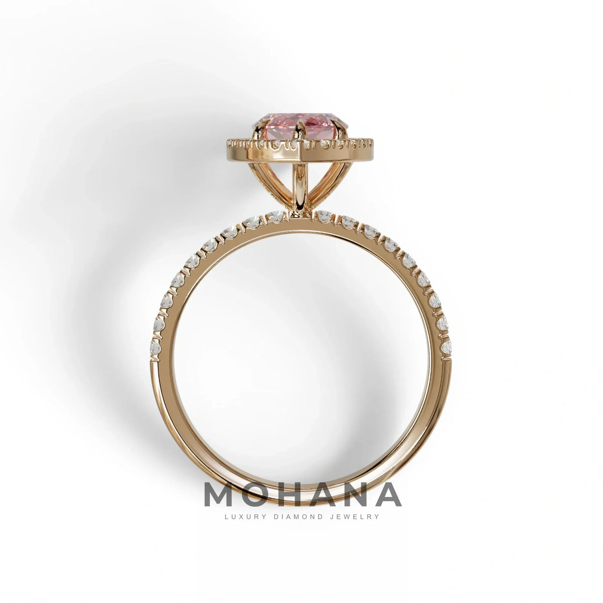 Pink Marquise Cut Halo & Pave Lab Grown Diamond Engagement Ring - Simplicity