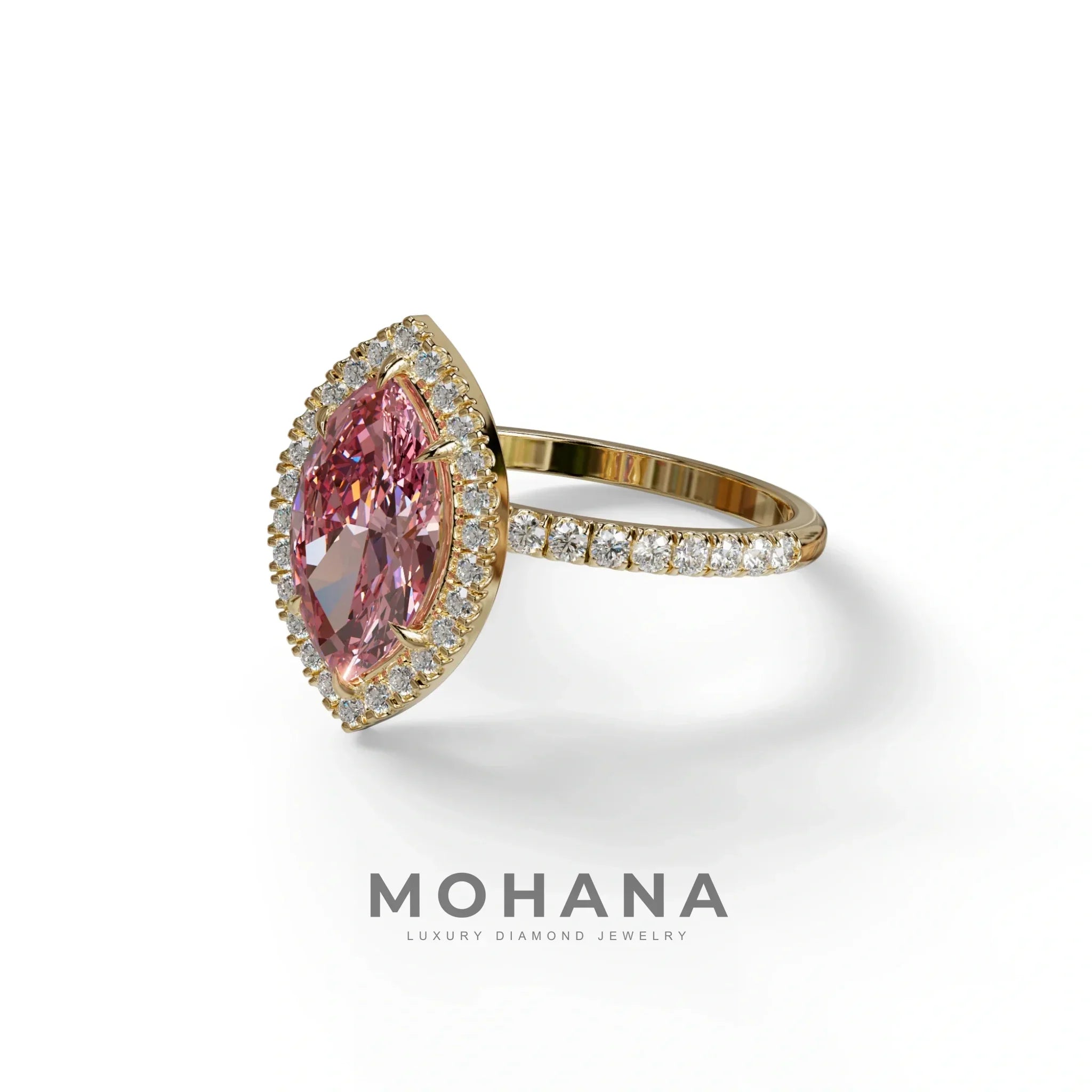Pink Marquise Cut Halo & Pave Lab Grown Diamond Engagement Ring - Simplicity