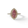 Pink Marquise Cut Halo & Pave Lab Grown Diamond Engagement Ring - Simplicity - 2 Carat / 10K Solid Gold / Yellow Gold