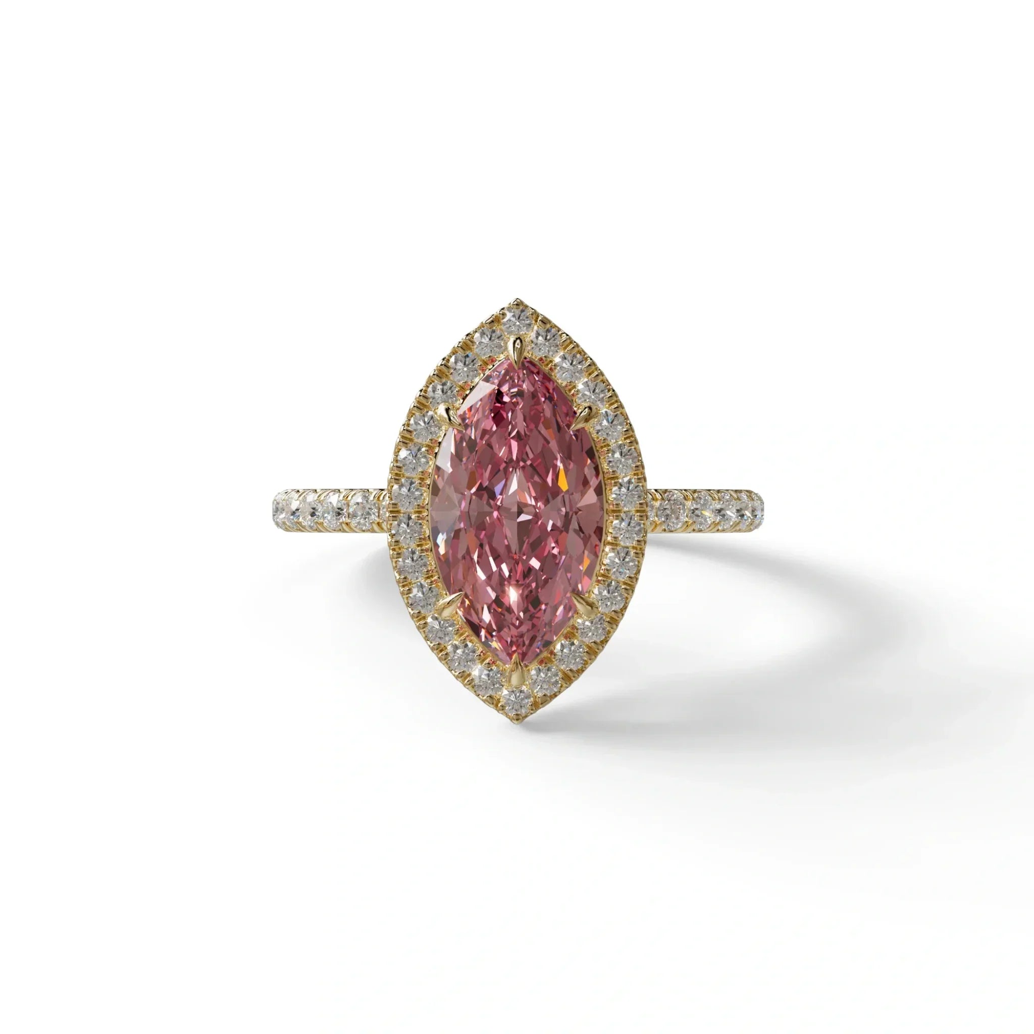 Pink Marquise Cut Halo & Pave Lab Grown Diamond Engagement Ring - Simplicity - 2 Carat / 10K Solid Gold / Yellow Gold