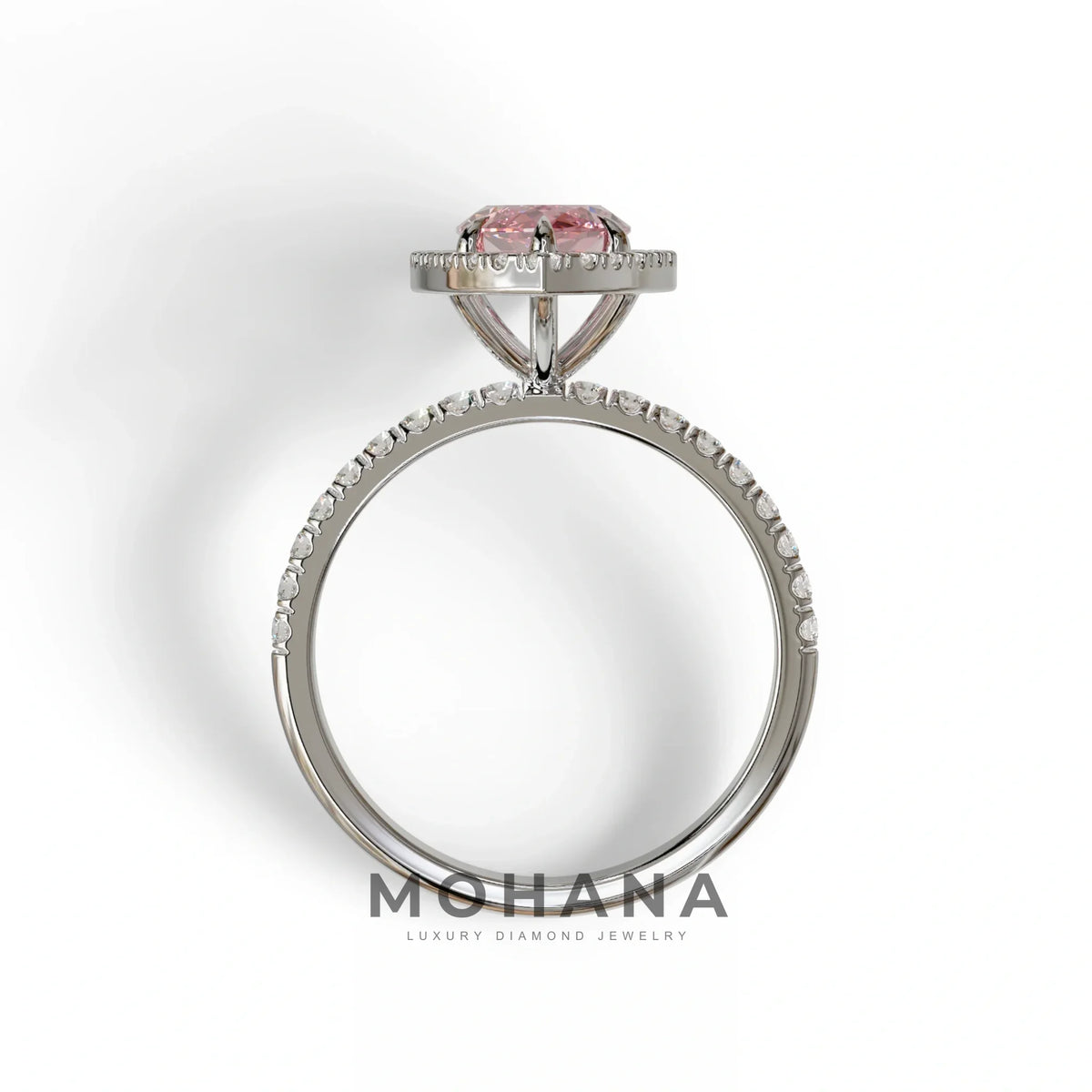 Pink Marquise Cut Halo & Pave Lab Grown Diamond Engagement Ring - Simplicity
