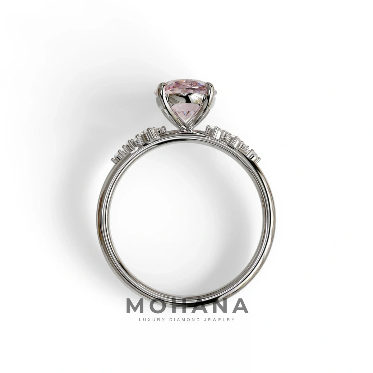 Pink Oval Cut Cluster-Vintage Setting Lab Grown Diamond Ring - Celeste Arc